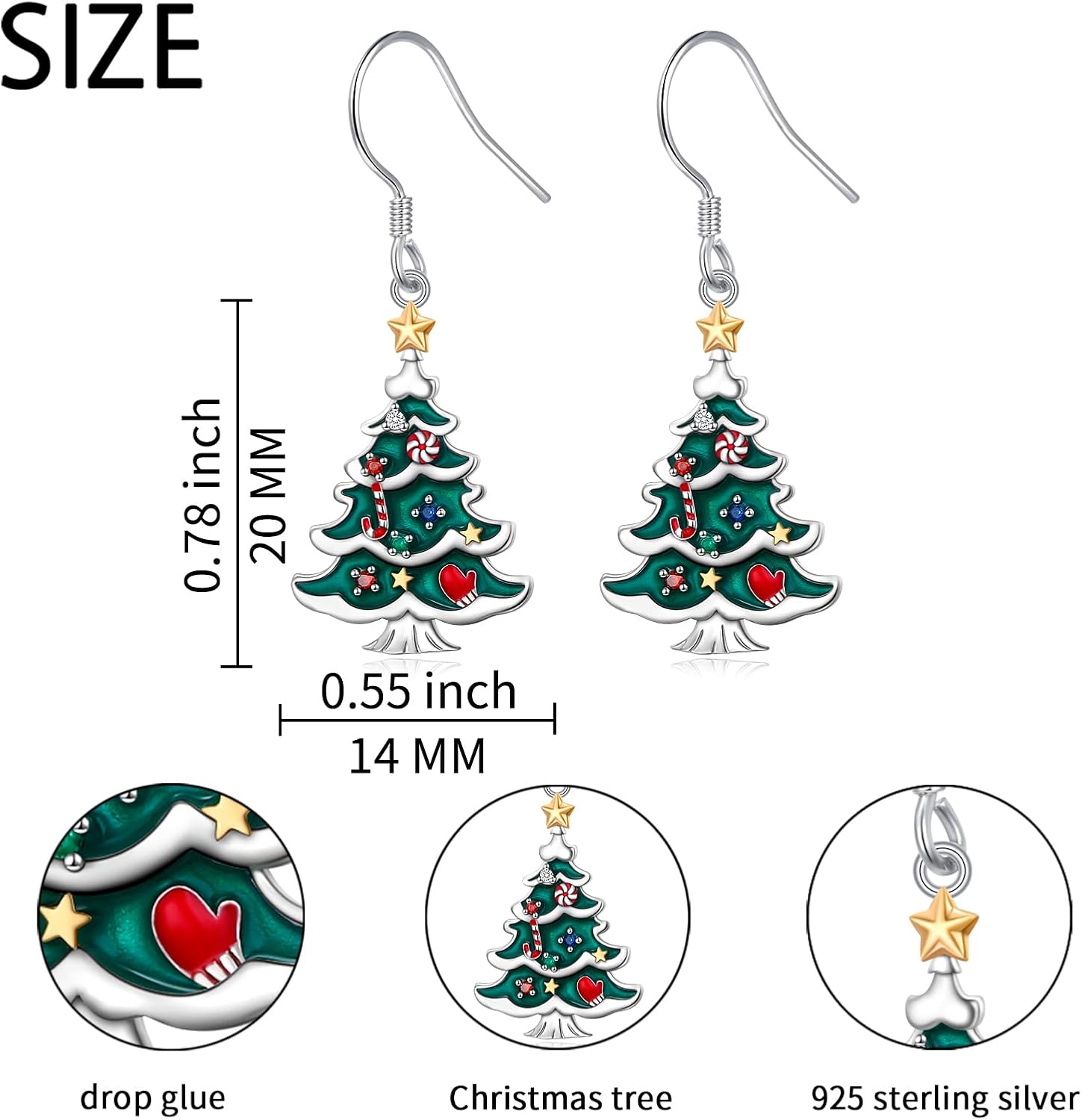 Christmas Tree Earrings for Women 925 Sterling Silver Green Xmas Tree Colorful Zircon Lever-Back Dangle Drop Earrings for Christmas Thanksgiving Birthday Winter Holiday Jewelry - Image 6