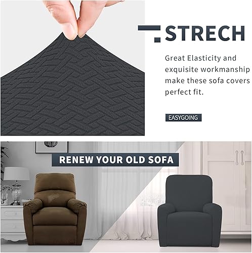 Vista 163 de Easy-Going Funda de sofá reclinable de jacquard elástico, suave de 4 piezas, con lazo elástico, protector de muebles lavable para niños, mascotas