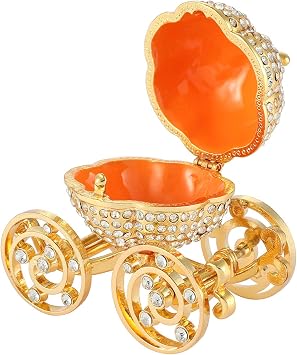 QIFU Pumpkin Carriage Series Enameled Trinket Box Hinged Decorative Collectible Figurine Unique Gift to Store The Ring