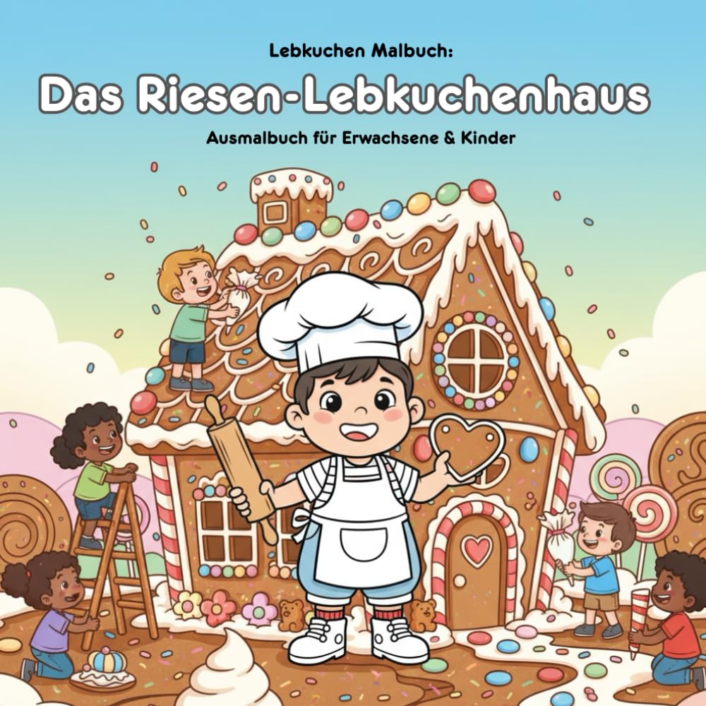 Das Riesen-Lebkuchenhaus: Geschichte & Malbuch: Für Erwachsene & Kinder: 36 Ausmalbilder im Format 21.59 x 21.59 cm | Große Motive für kleine Künstler ... Geschichte vom Riesen-Lebkuchenhaus.