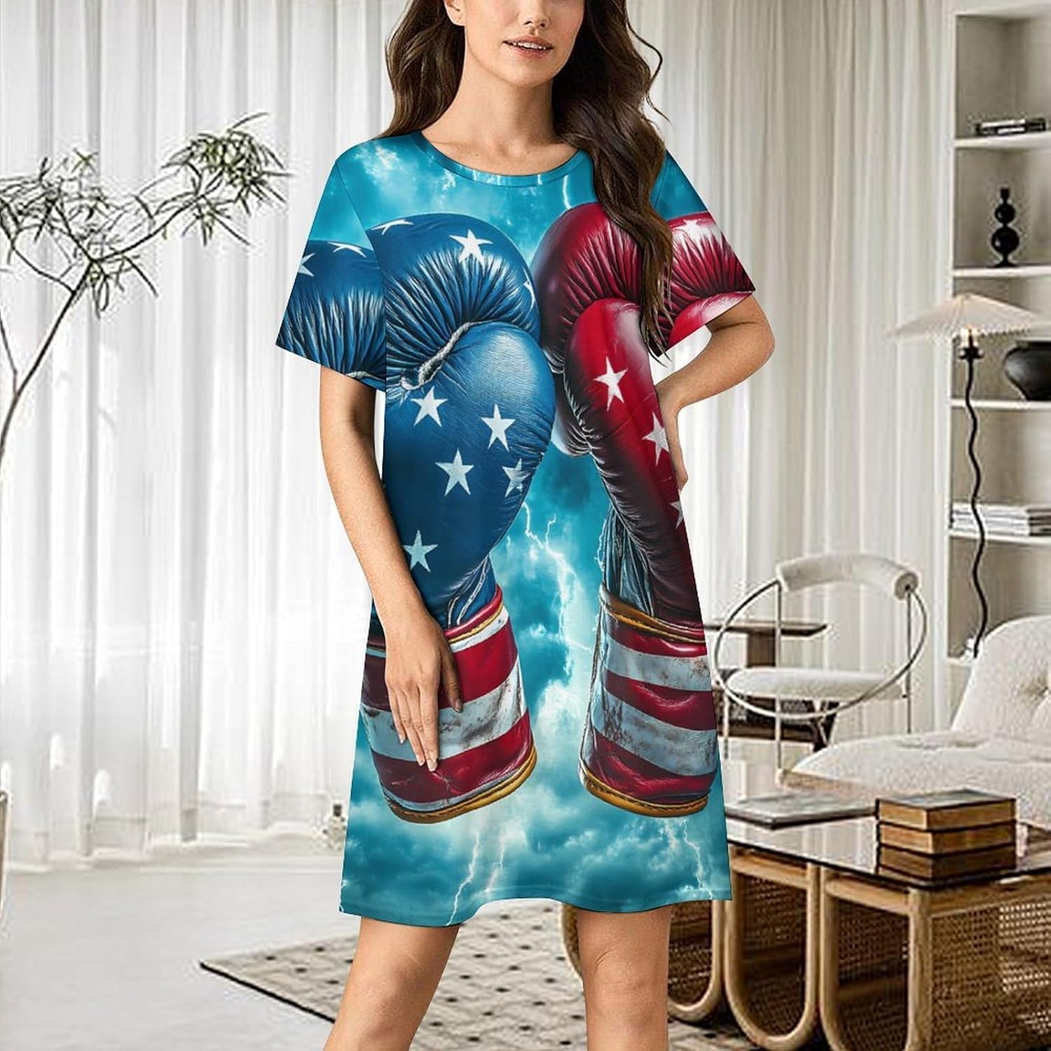 Boxing Gloves In Thunder Nightgowns for Women Short Sleeve Sleep Dress Casual Sleepshirt Night Gowns Pajamas