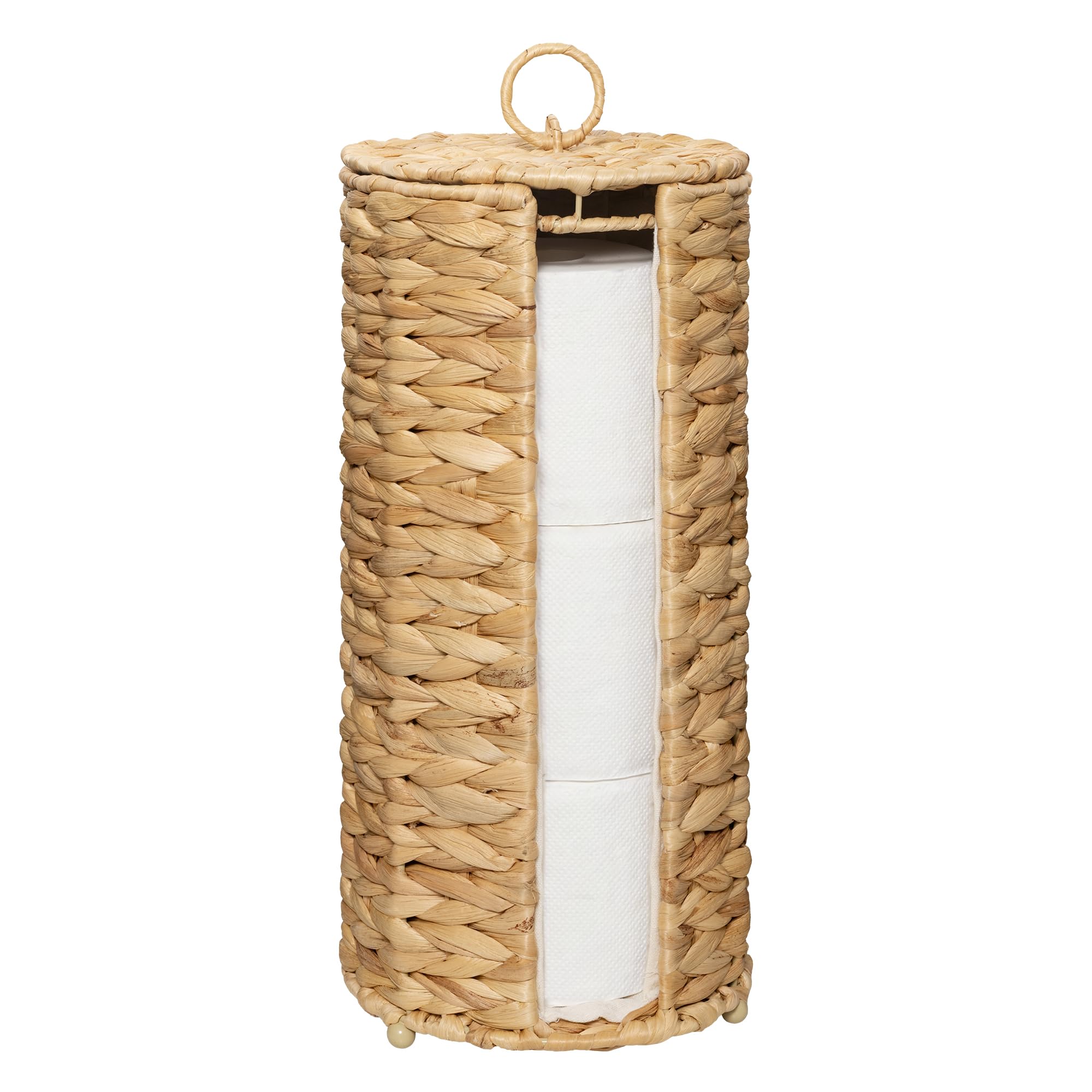 GRANNY SAYS Water Hyacinth Toilet Roll Storage Holder, Pack of 1 Toilet Roll Holder Free Standing, Rattan Toilet-paper Storage Organiser for Bathroom, Wicker Holder for 3 Paper Rolls