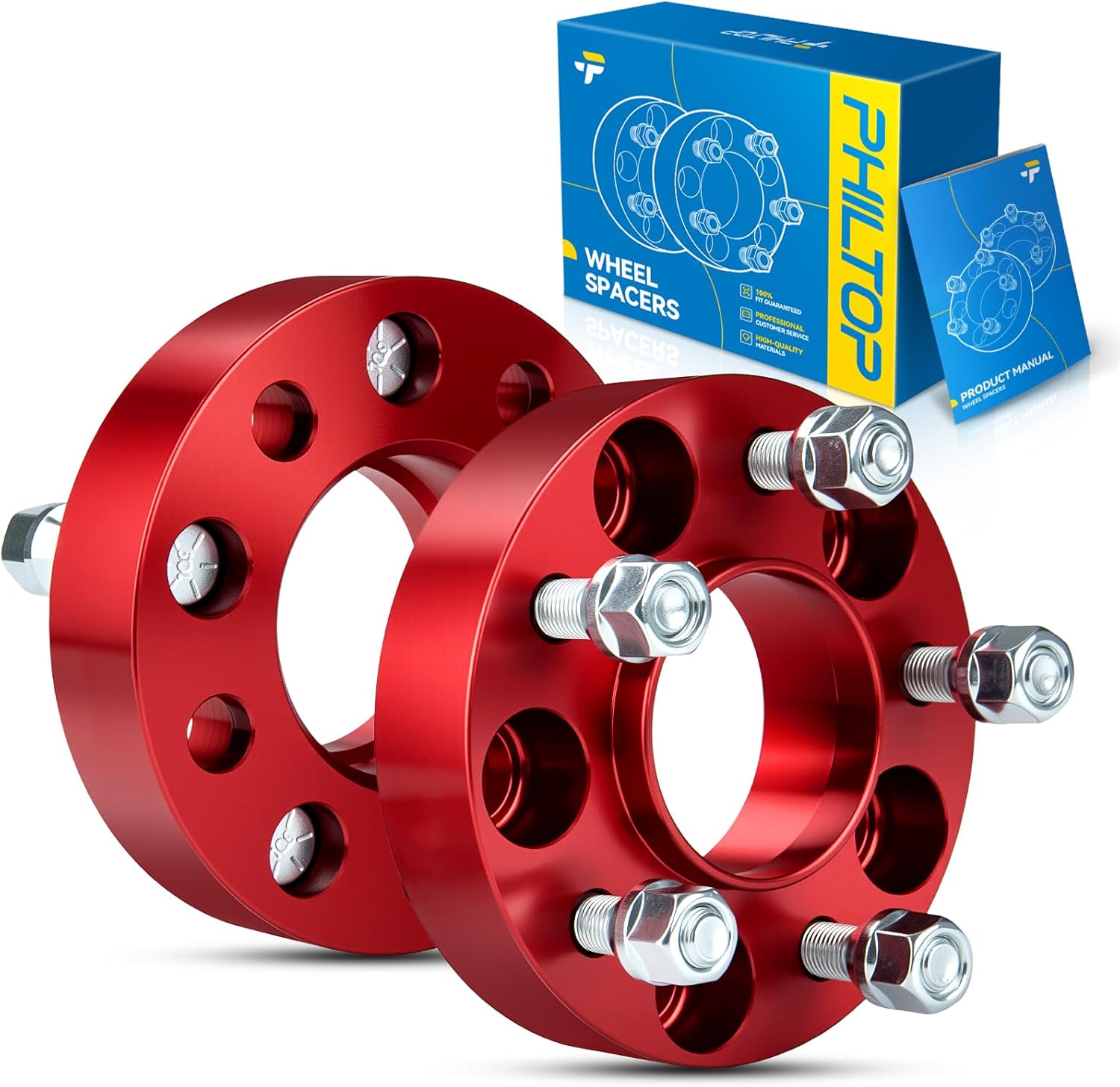 PHILTOP 5x4.5 1.25" Wheel Spacers for Mustang, 2 Pcs 5x114.3mm Hub Centric Wheel Spacers with 71.5mm Hub Bore 1/2" x20 Studs fit for Mustang, Liberty, Ranger, Explorer, Wrangler, Edge, Cherokee