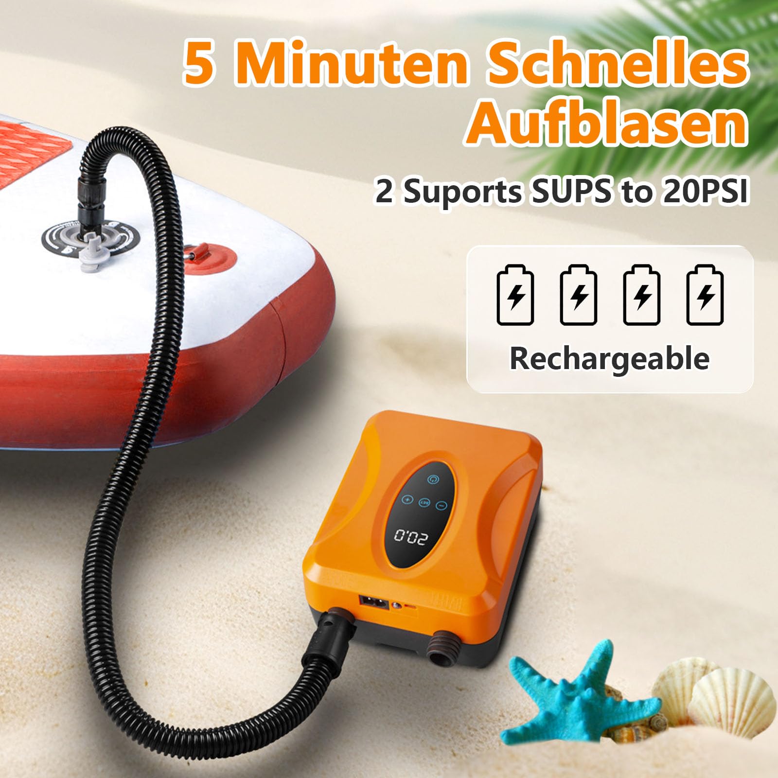 Pompe SUP électrique avec batterie – Rechargeable, inflation / déflation intelligente