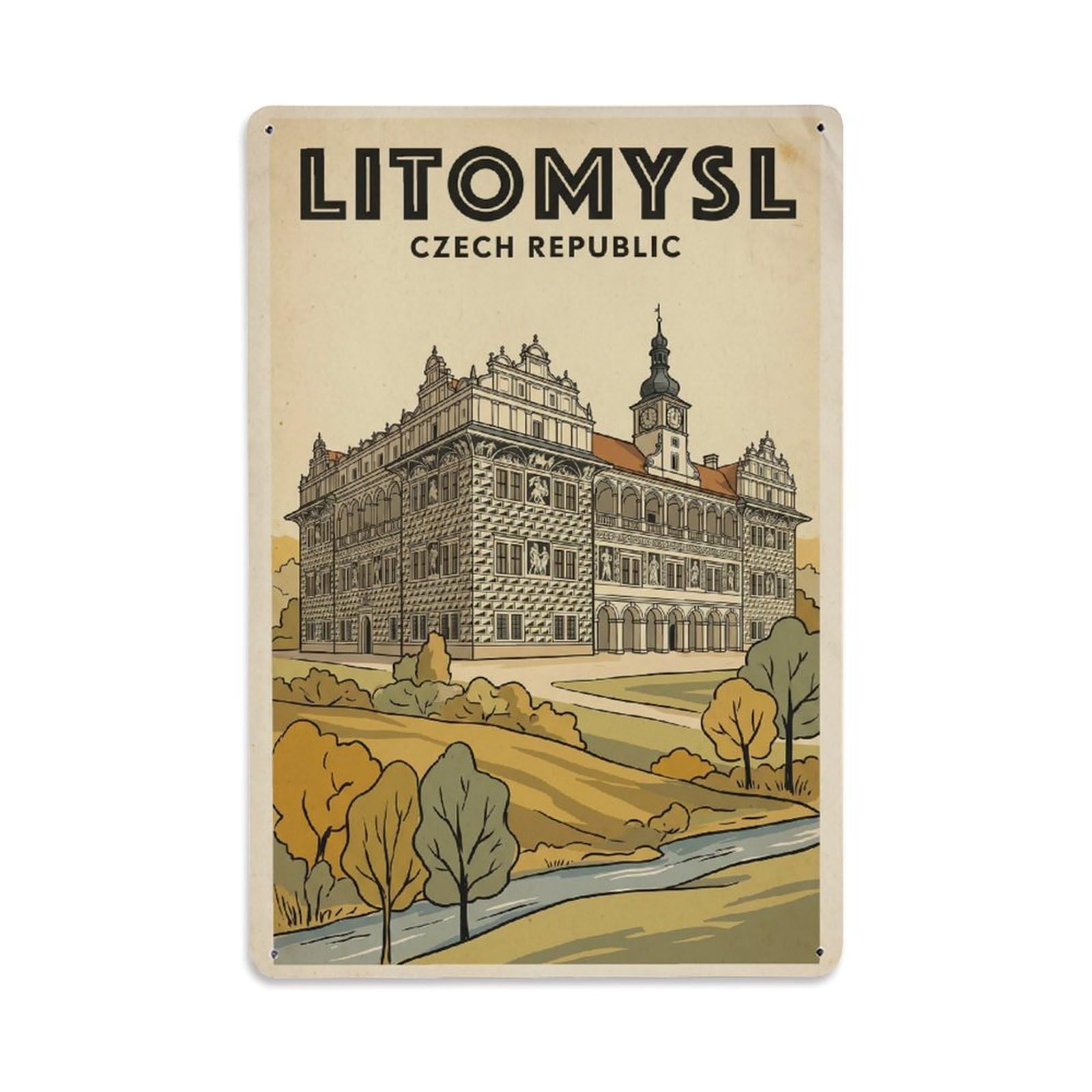 Retro Czech Republic Litomysl Metal Tin Sign Plaque Wall Decor for Cafe, Club Bar, Office, Garden Metal Poster 8x12Inch