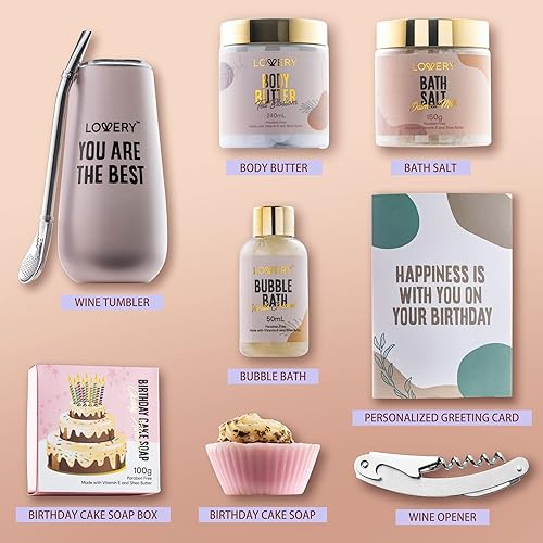 Regalos de cumpleaños para mujeres, vaso de vino, regalos de feliz cumpleaños para ella, regalos para mamá, caja de regalo de spa relajante, cesta