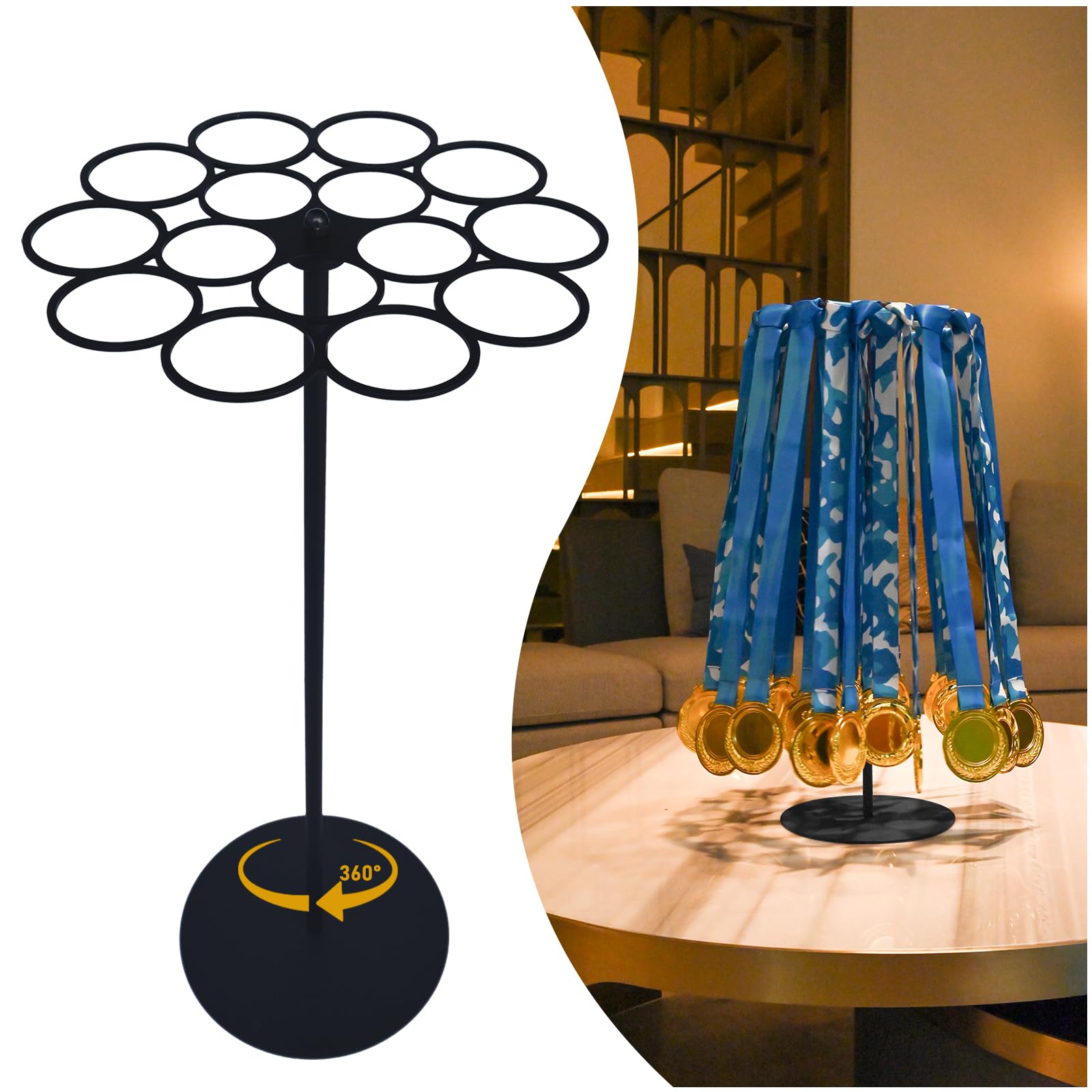 Medal Hanger Display Rotating | Wall-Safe Tabletop Running Medal Stand Holds 45+ Race Medals | Heavy-Duty Metal Base with Quick Assembly Rack | Perfect for Marathon &amp; Sports Awards Display