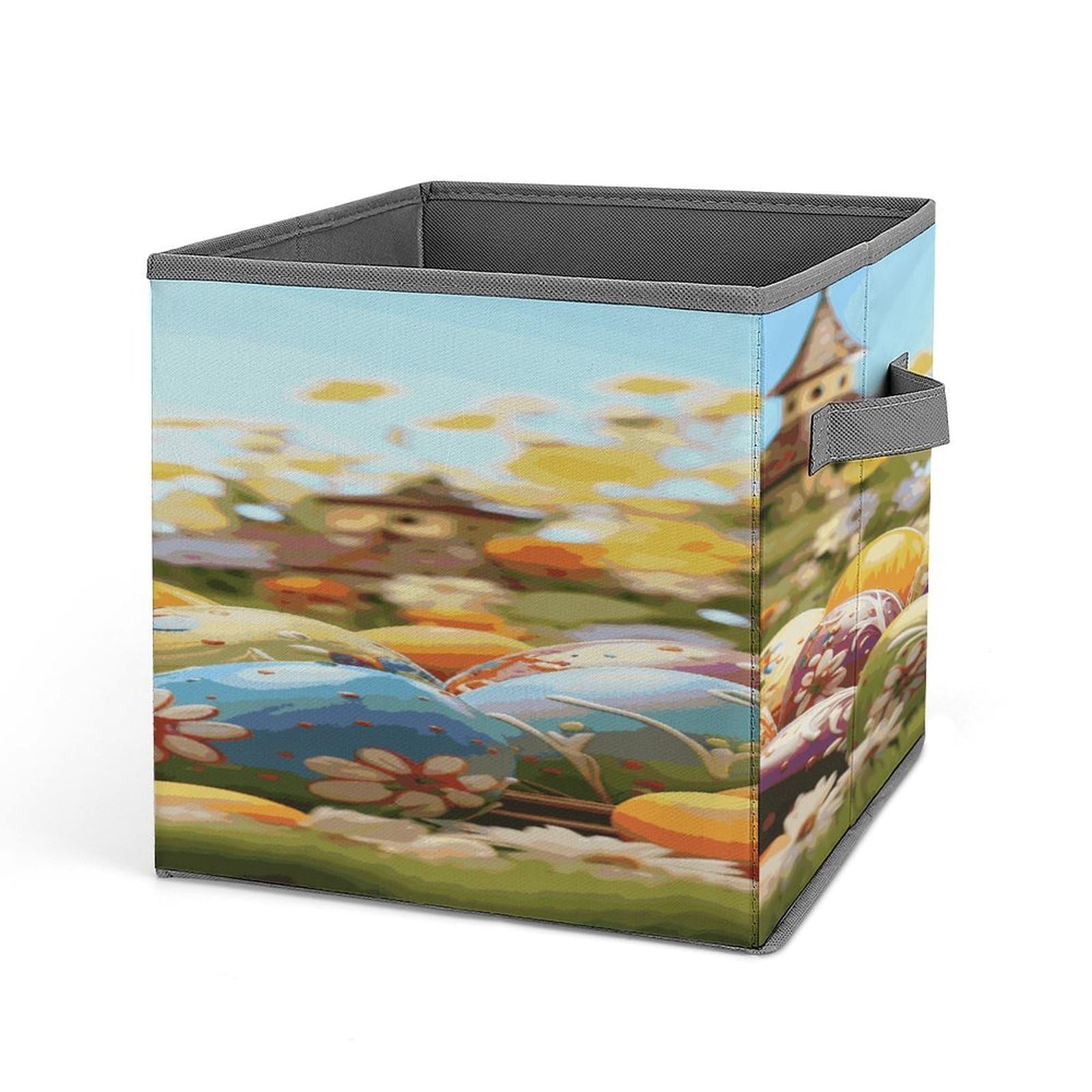 Fodpand Style Easter Colorful Eggs Storage Cubes Foldable Decorative Fabric, Storage Bins Baskets With Handles, Closet Organizers And Storage For Home, Office,Closet, Clothes