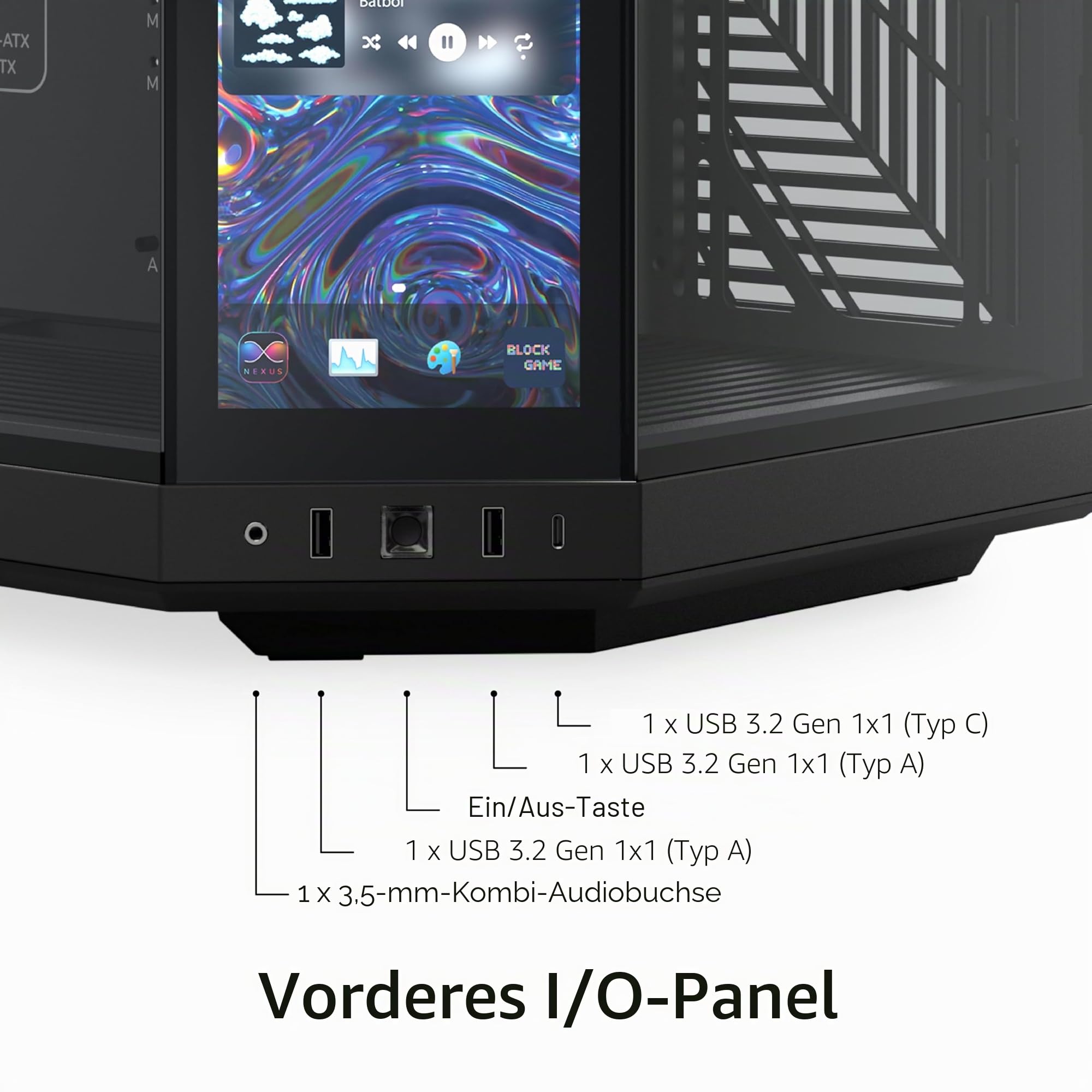 Hyte Y70 Touch Infinite Dual Chamber ATX Mid Tower Modernes ästhetisches Gehäuse mit integriertem 2,5K LCD-Touchscreen - Pitch Black