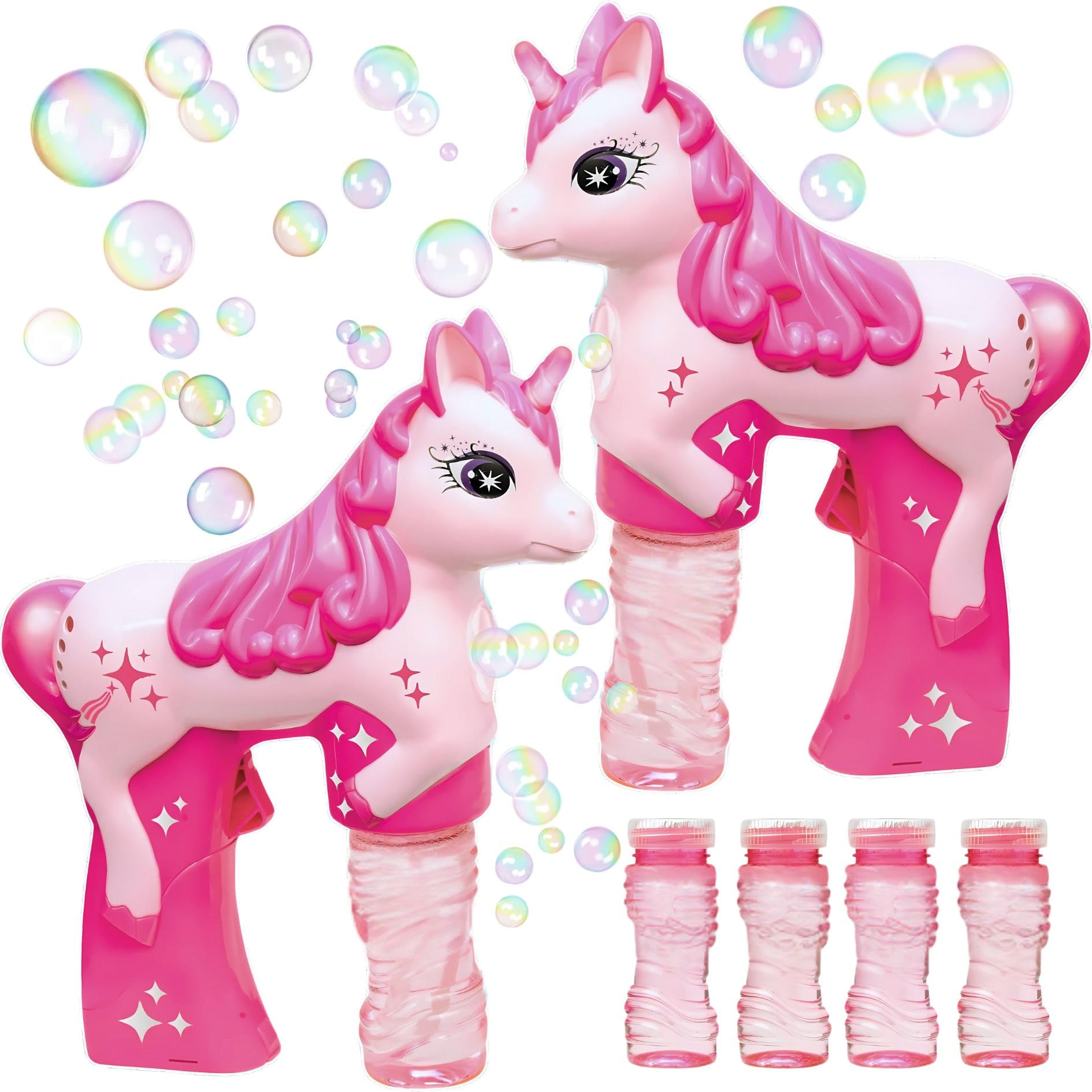 Unicorn Bubble Guns with Batteries – 2-Pack Leak-Free Automatic Bubble Machine & Blower Toys for Toddlers & Kids | Bubble Shooter Set with Solution Included | Ready to Play & Newly Upgraded