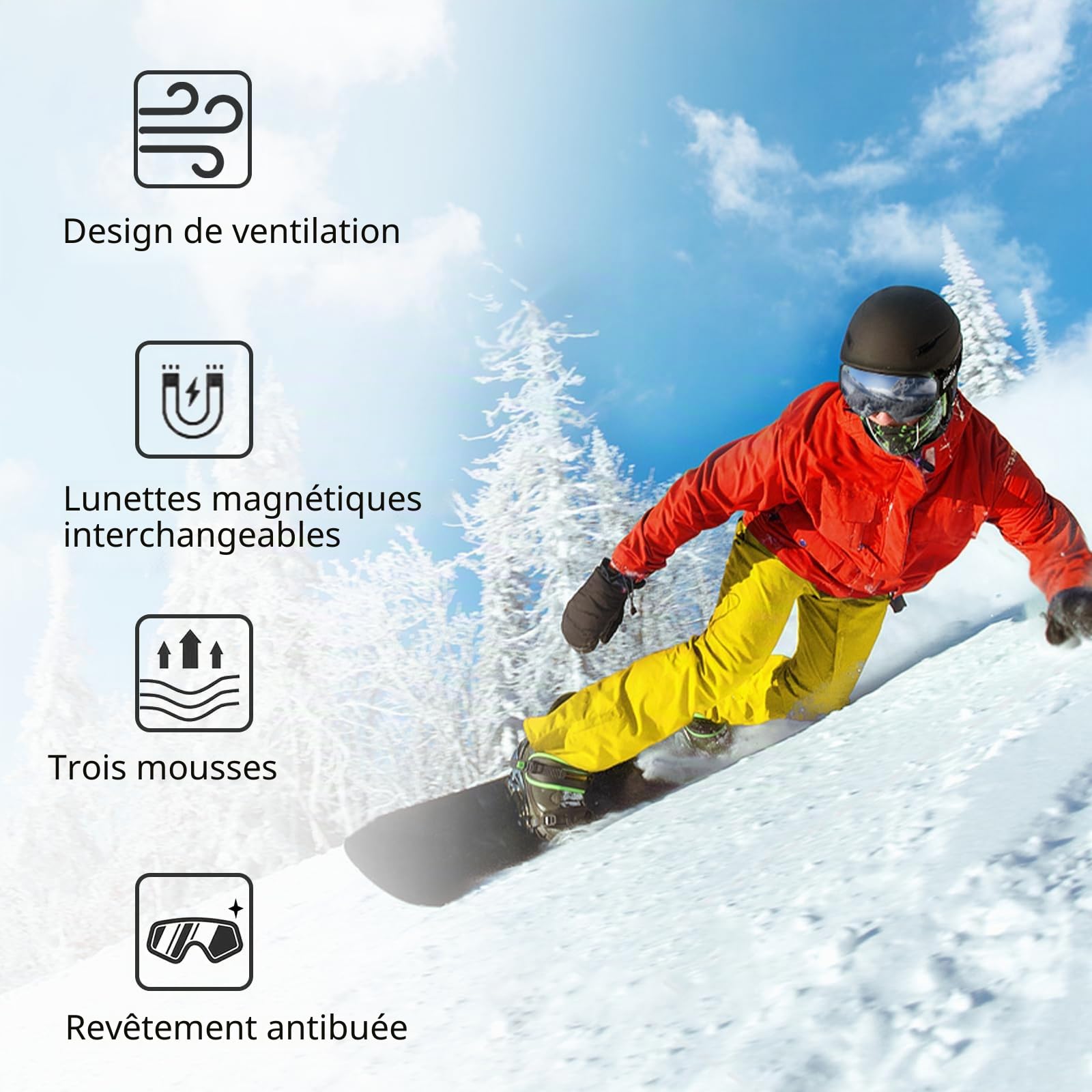 Masque de Ski Magnétique pour Homme et Femme, OTG | Masque de snowboard à changement rapide d'écran, Protection UV 100% & anti-buée, Idéal ski