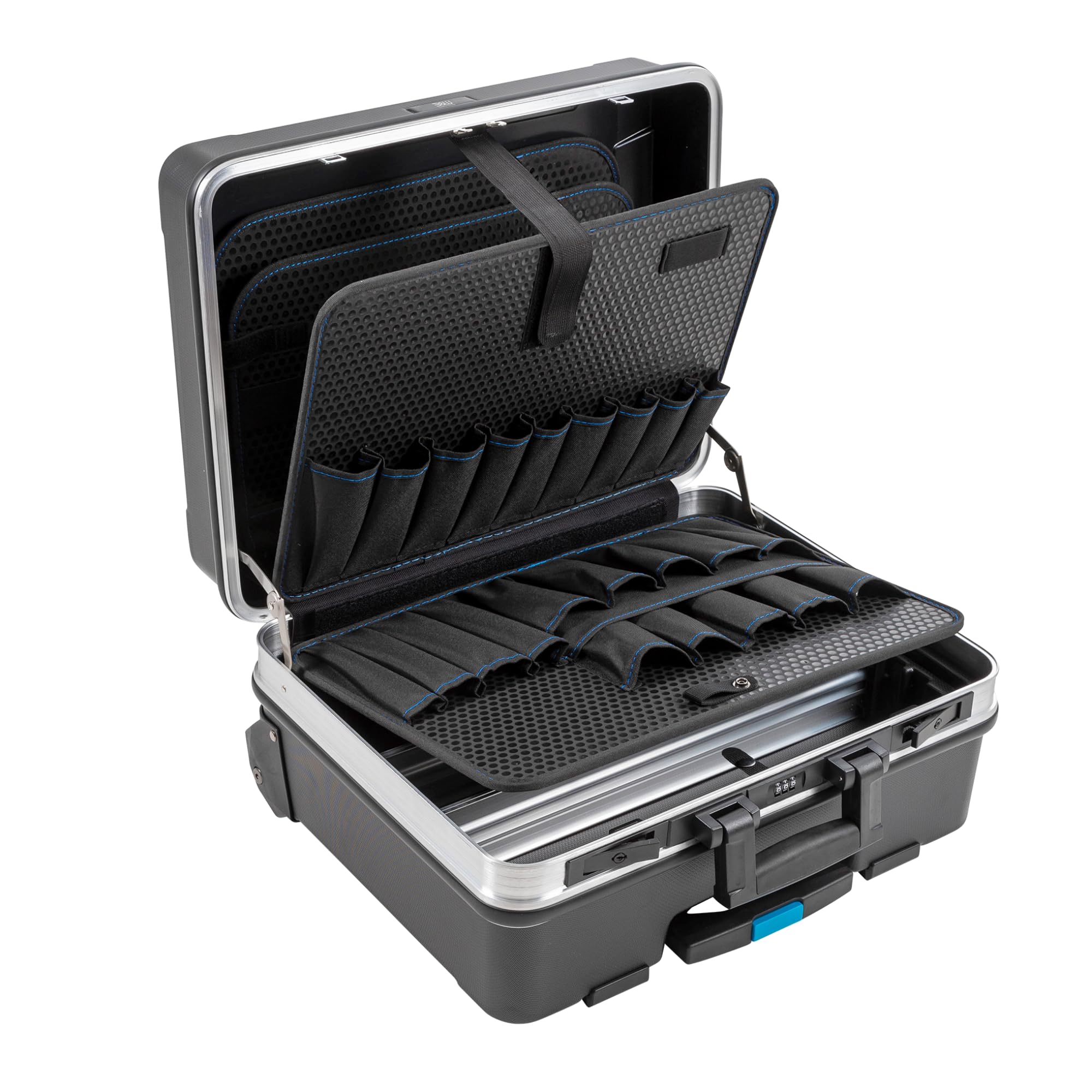 B&W International GO Portable Wheeled Rolling Tool Case Box with Pocket Boards, Black