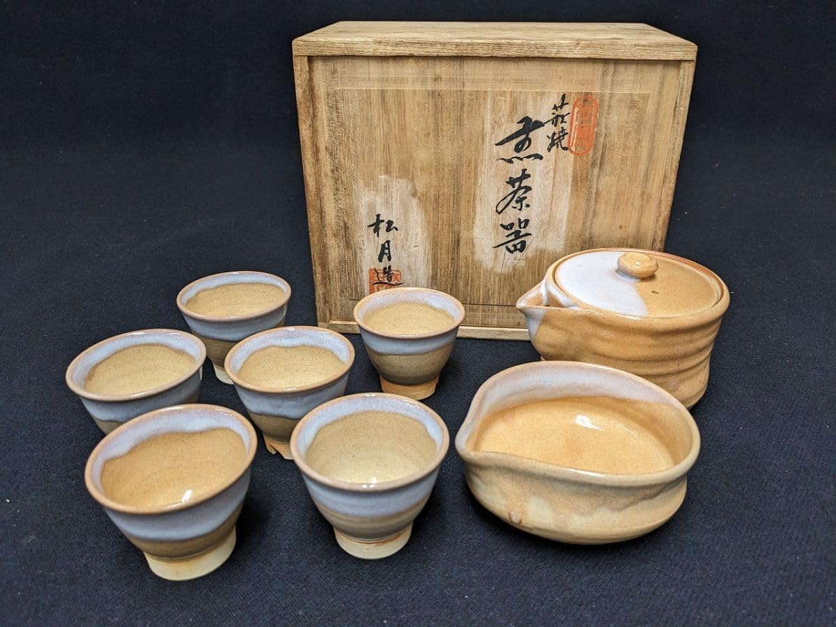R577 萩焼 玉村松月 煎茶揃 急須 湯冷まし 湯呑六客/80 2025年