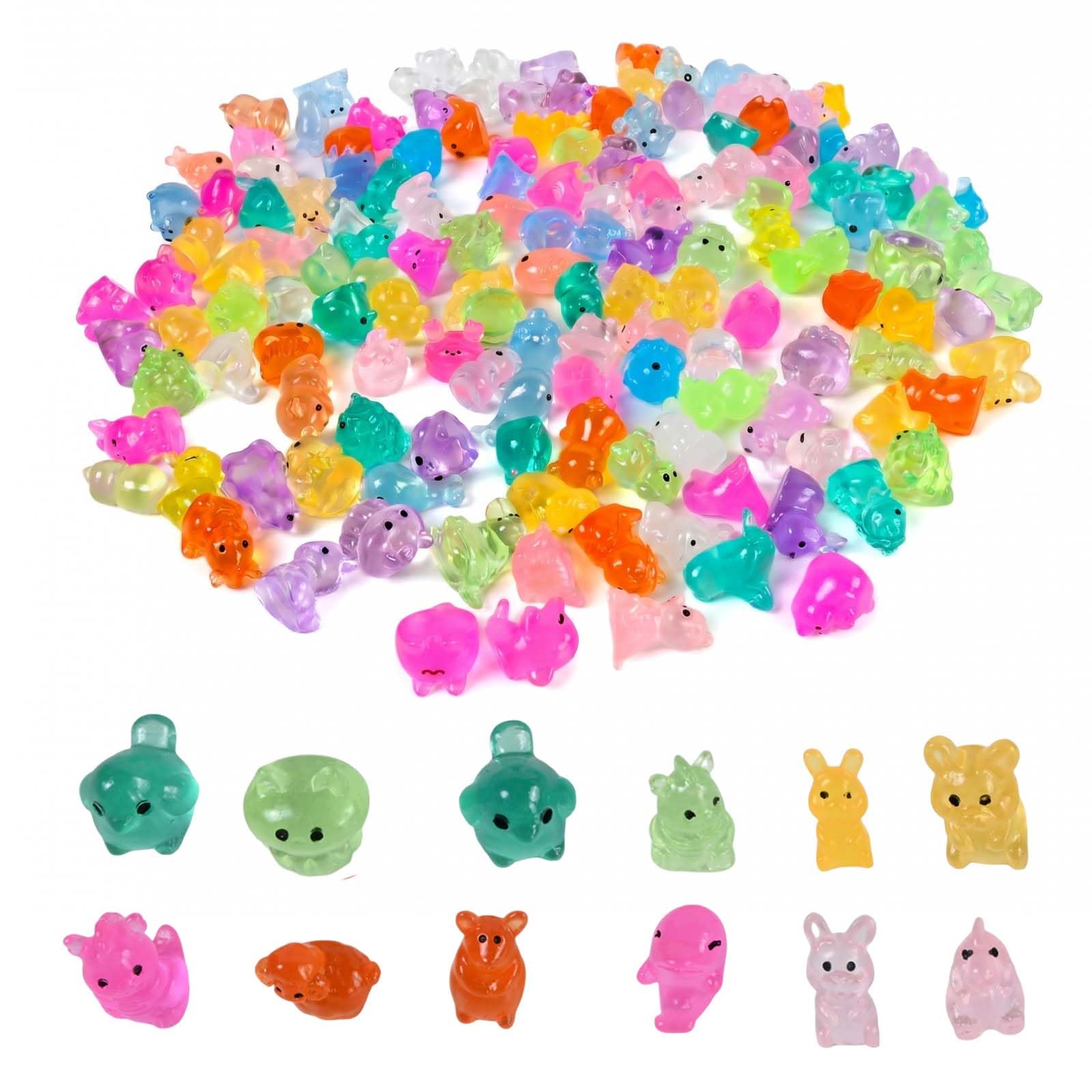 Solvio 150 PCS Luminous Mini Resin Animals Mixed, Glow in The Dark Tiny Plastic Animals Figures Bulk, Cute Turtles Ducks for Fairy Garden Micro Landscape Aquarium Dollhouse Plant Decorations
