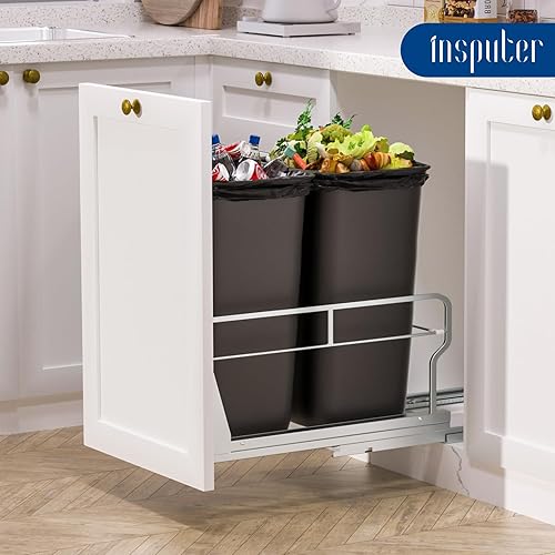 Miniatura 9 de Insputer Cubo de basura doble extraíble debajo del gabinete, bote de basura resistente para debajo del fregadero con toboganes de cierre suave, kit