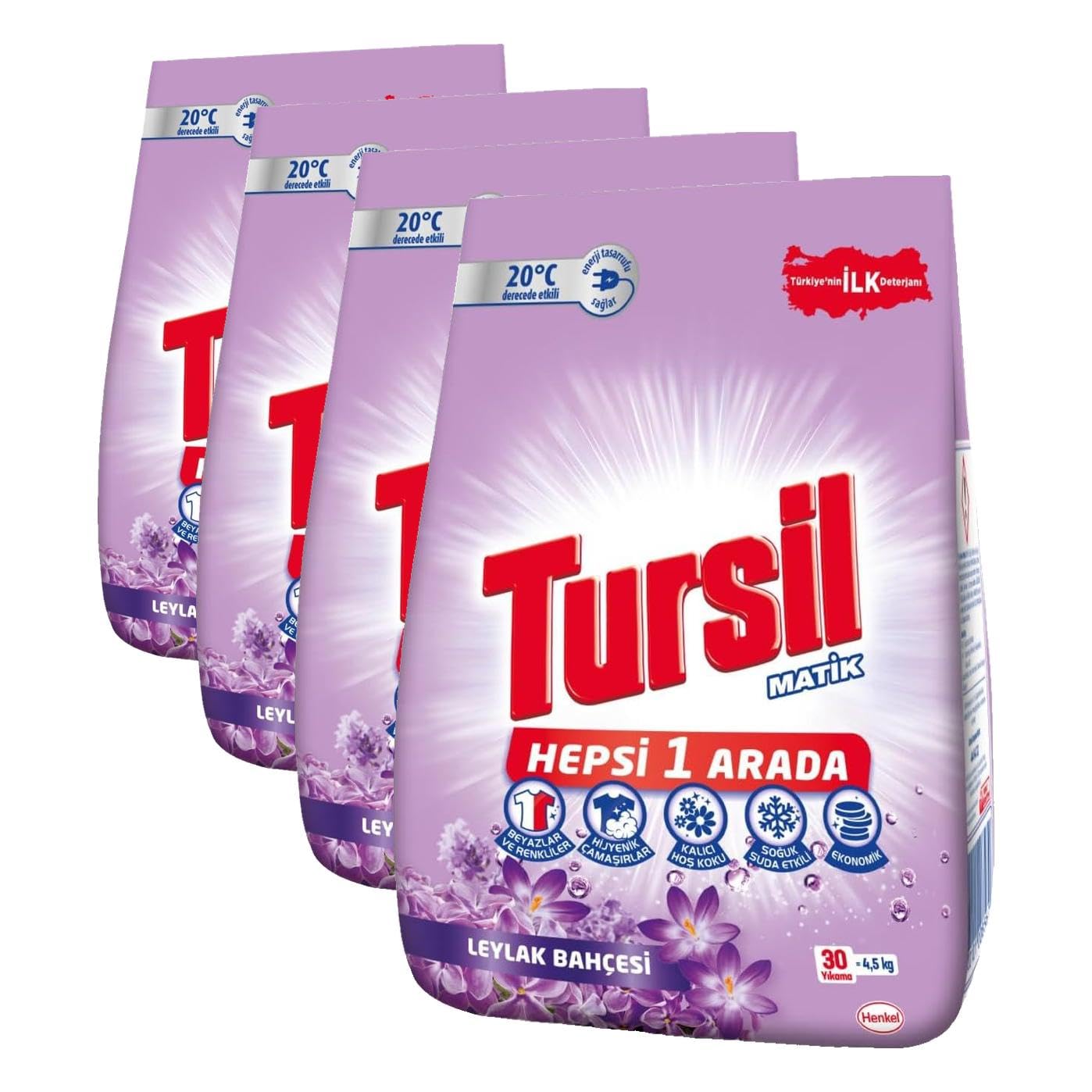 Tursil Matik Toz Çamaşır Deterjanı Oxi Enerji Leylak Bahçesi 4,5 kg 30 Yıkama, Leylak Bahçesi 4.5kg (4 paketi)
