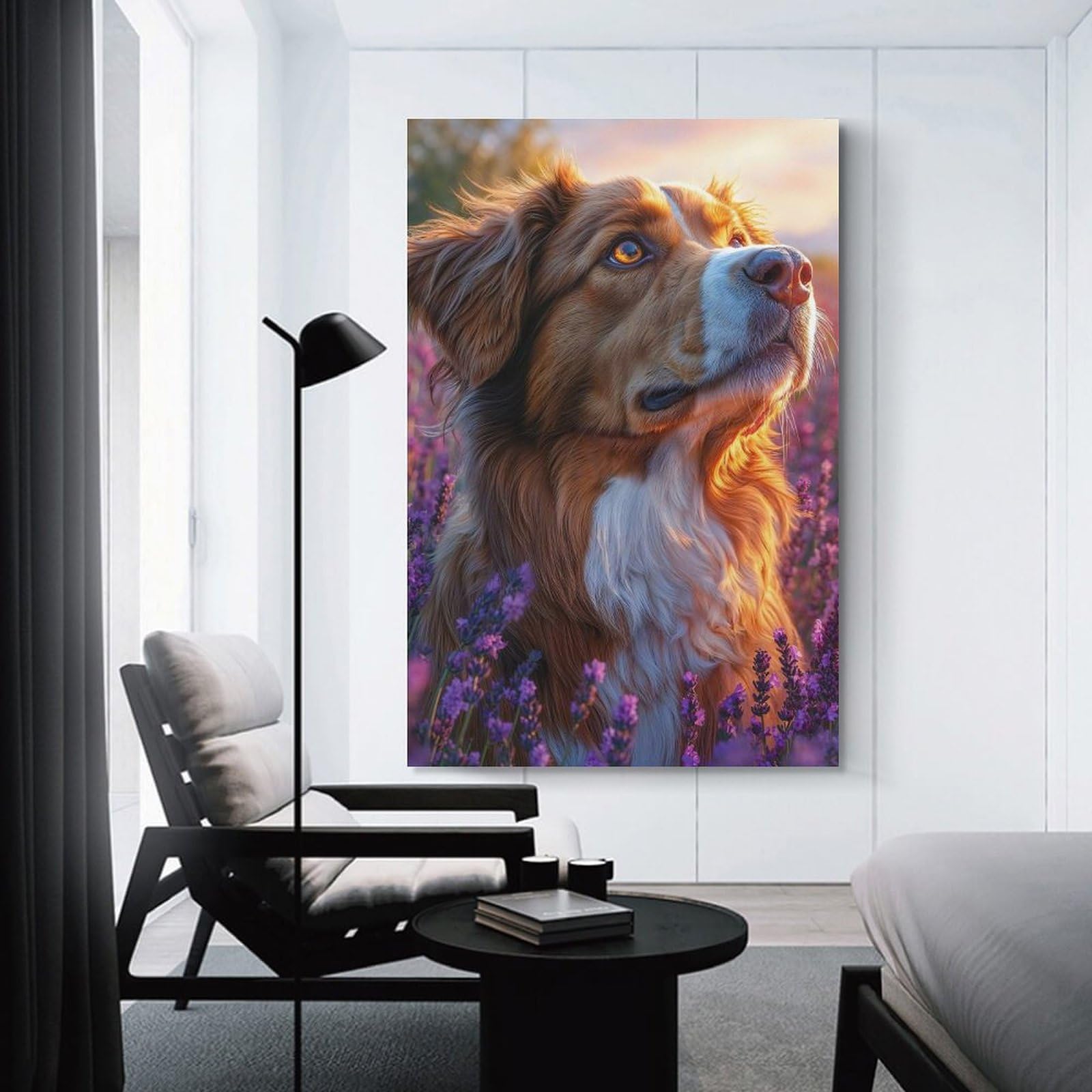 Junmoney Unframe-Style-2 Dog In Lavender Field Portrait Decorative Wall Artwork 08X12inch(20X30cm), For Corridors, Hallways Or Apartment Entries, Home Artwork For First Impressions