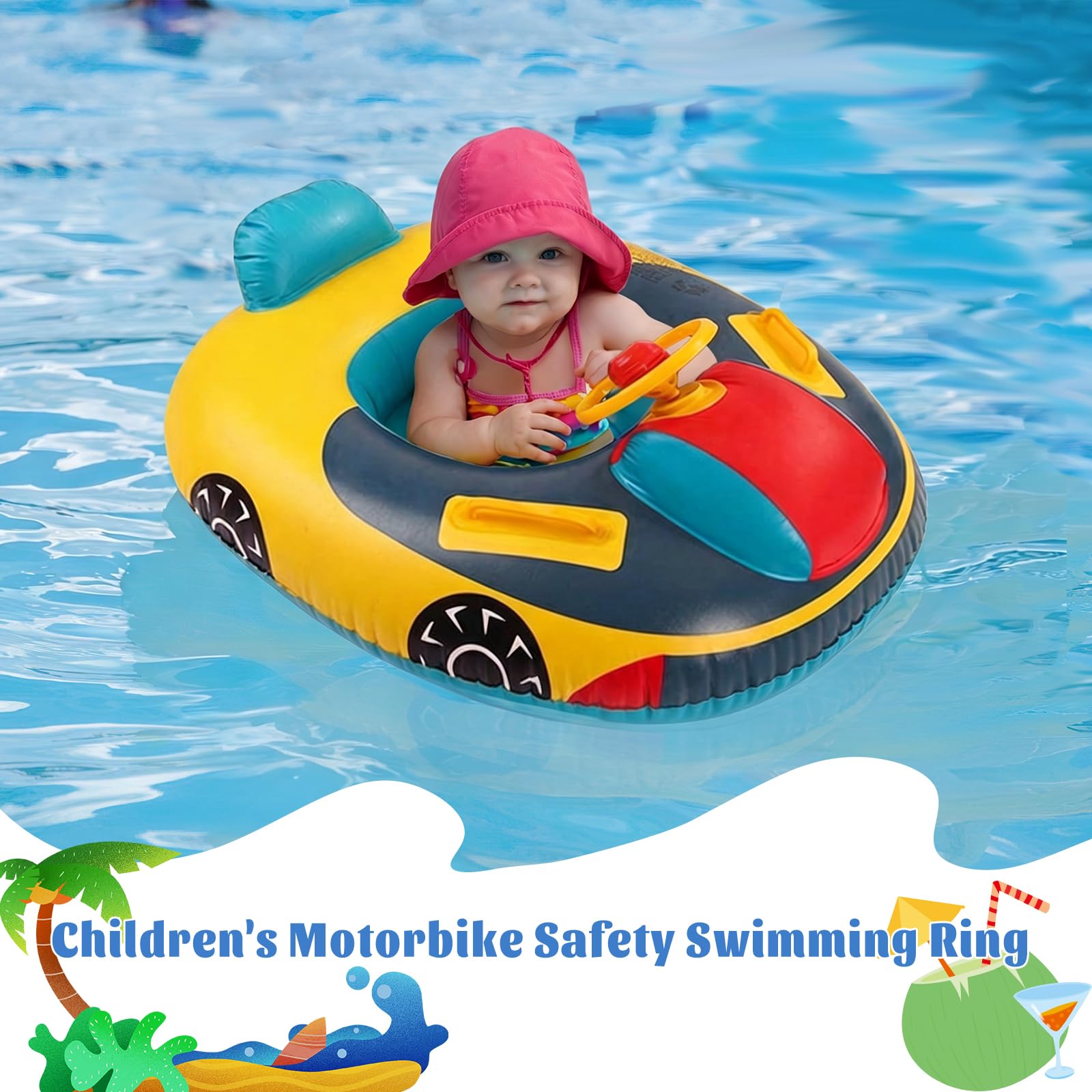 XIMEI Salvagente Neonato Bambini con Parasole, Ciambella Neonato, Salvagente Gonfiabile per Bambini, Gonfiabili con Sedile, Piscinetta Gonfiabile Bambini Volante con Clacson 12 a 48 Mesi (A)