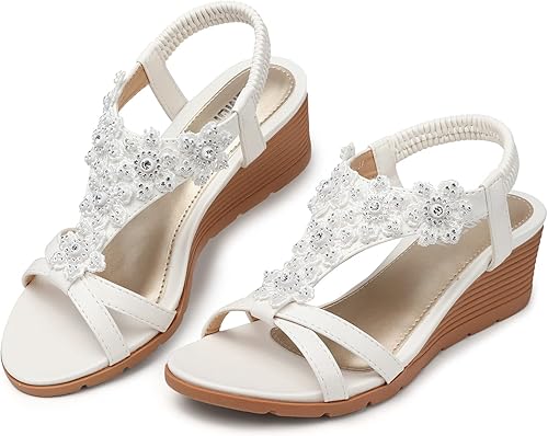 Miniatura 6 de TEMOFON Sandalias de tacón bajo de cuña para mujer, sandalias de plataforma elegantes de verano, correa elástica en el tobillo y puntera abierta,