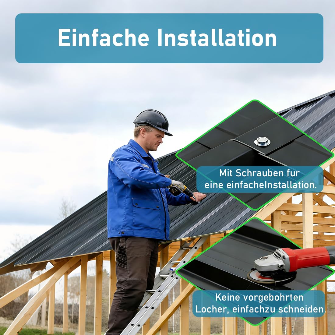 Trapezblech 12x Wellplatten Dach Profilblech 129cm x 45cm ca. 7 m², Wellblechplatten für Dach, Dachbleche Dachplatten Rostresistent Verzinkte Wellblech für Garage, carport (Schwarz)