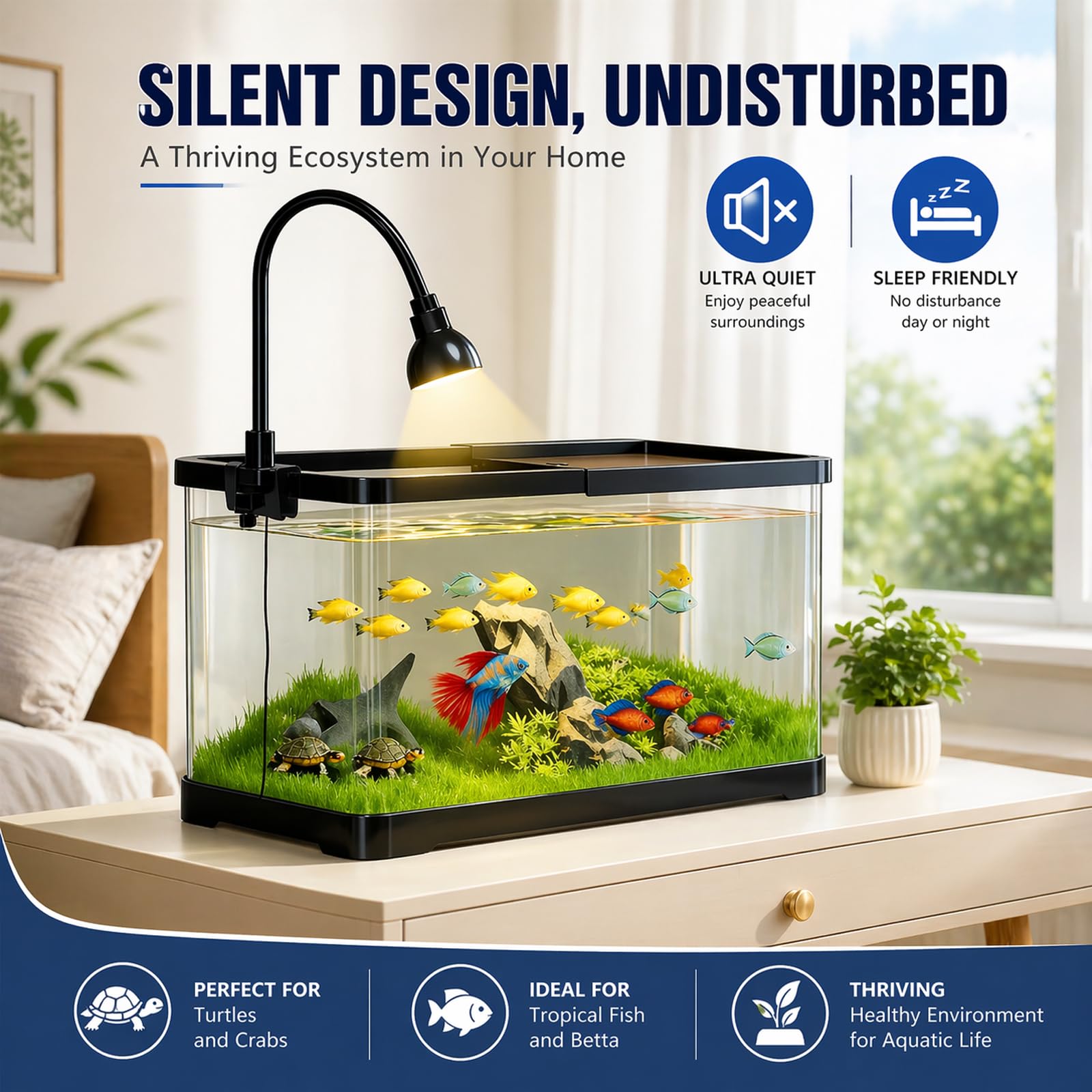 Kit de iniciación de pecera de 5 galones con bomba de aire de red ligera para plantas acuáticas y guijarros, pecera pequeña Betta para camarones, Guppy y Tetra de neón, acuario de escritorio