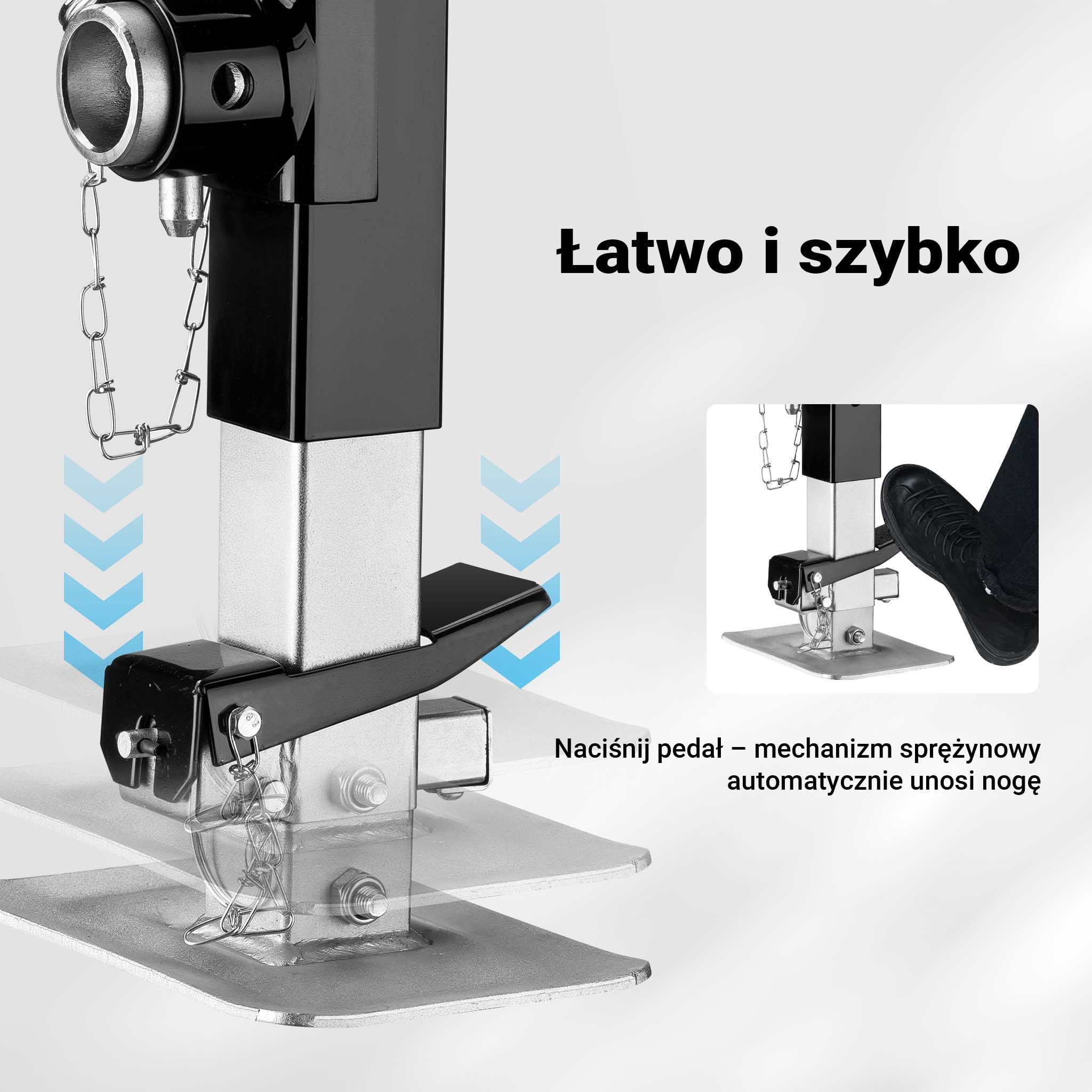 Wiltec Podpora o nośności do 900 kg z korbą górną do regulacji wysokości i uchwytem na rurę, postojowa do przyczepy kempingowej
