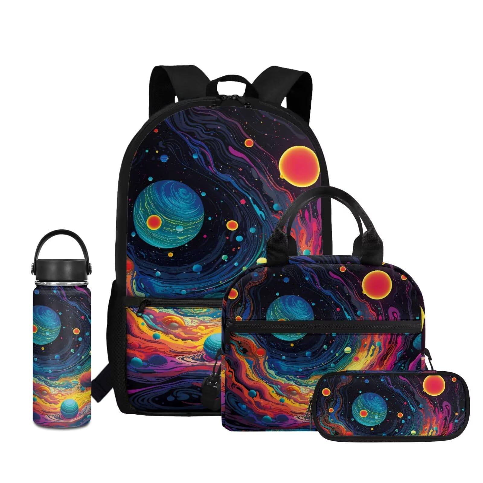 Coldinair Outer Space Planets Backpack for Girls Boys Backpack with Lunch Box and Aesthetic Pencil Csae Insulated Water