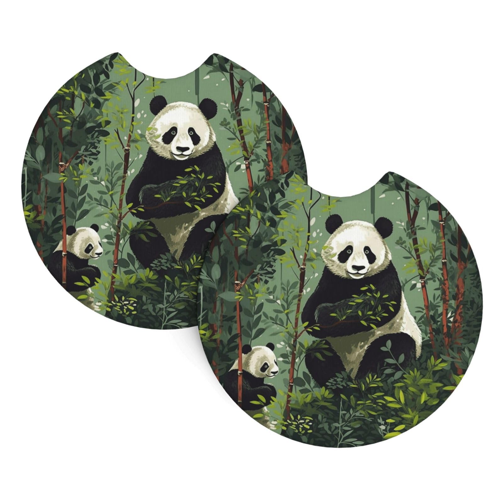2 Pack Car Coaster for Cup Holders Forest Panda Animal Car Cup Coaster 2.7" Neoprene Non-Slip Automotive Cup Mat Universal Auto Car Interior Accessories for Women Men Cup Pad