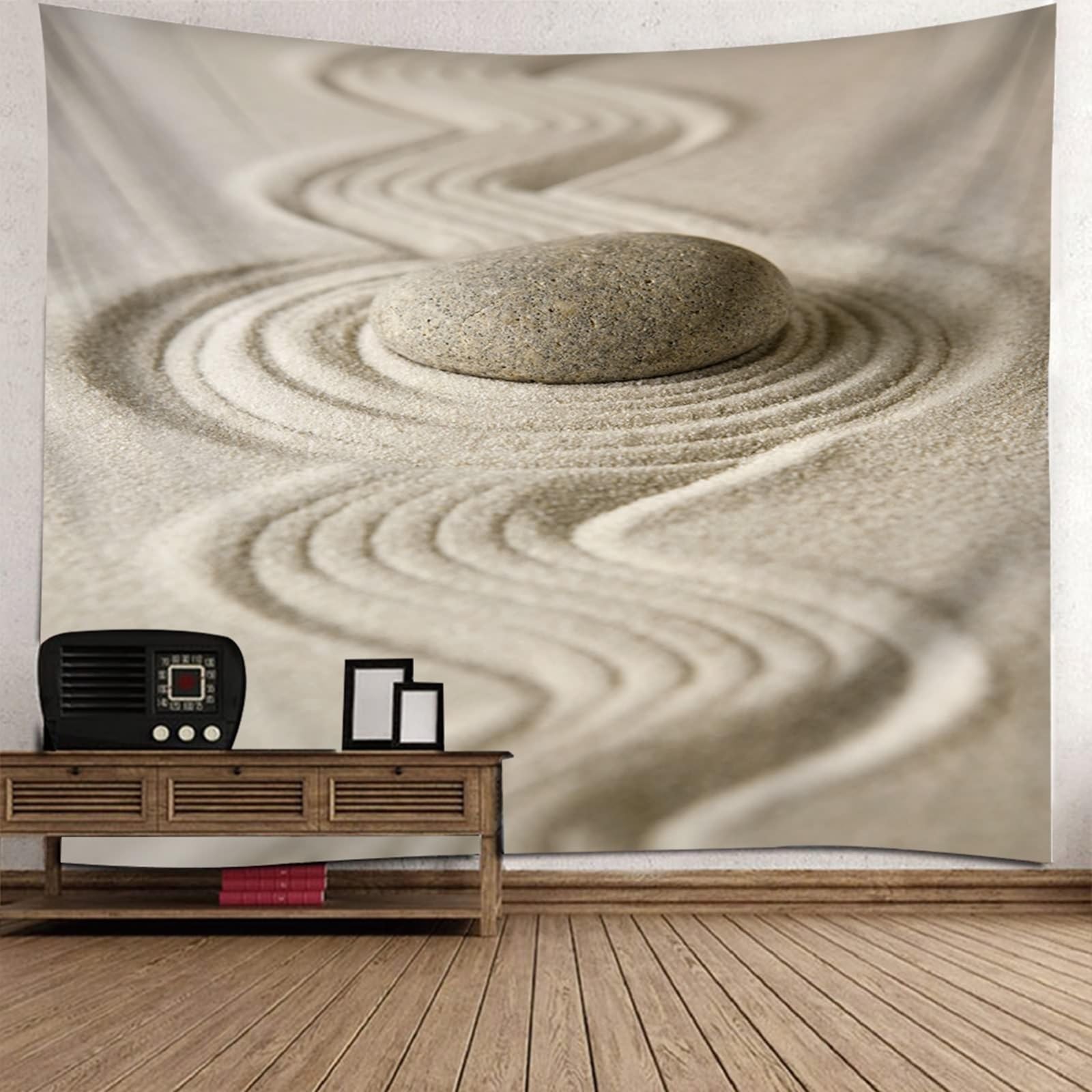 Tapiz grande para colgar en la pared, color beige, arena y piedra, microfibra, 260 x 240 cm (ancho x alto)