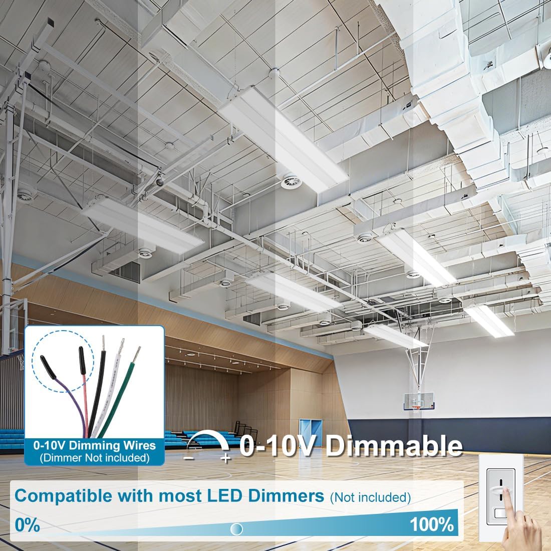 High Bay LED Shop Light 4FT 300W/240W/200W, 4000K/5000K Selectable 120-277V, Commercial Linear High Bay Lights for Warehouse Workshop, ETL 2Pack