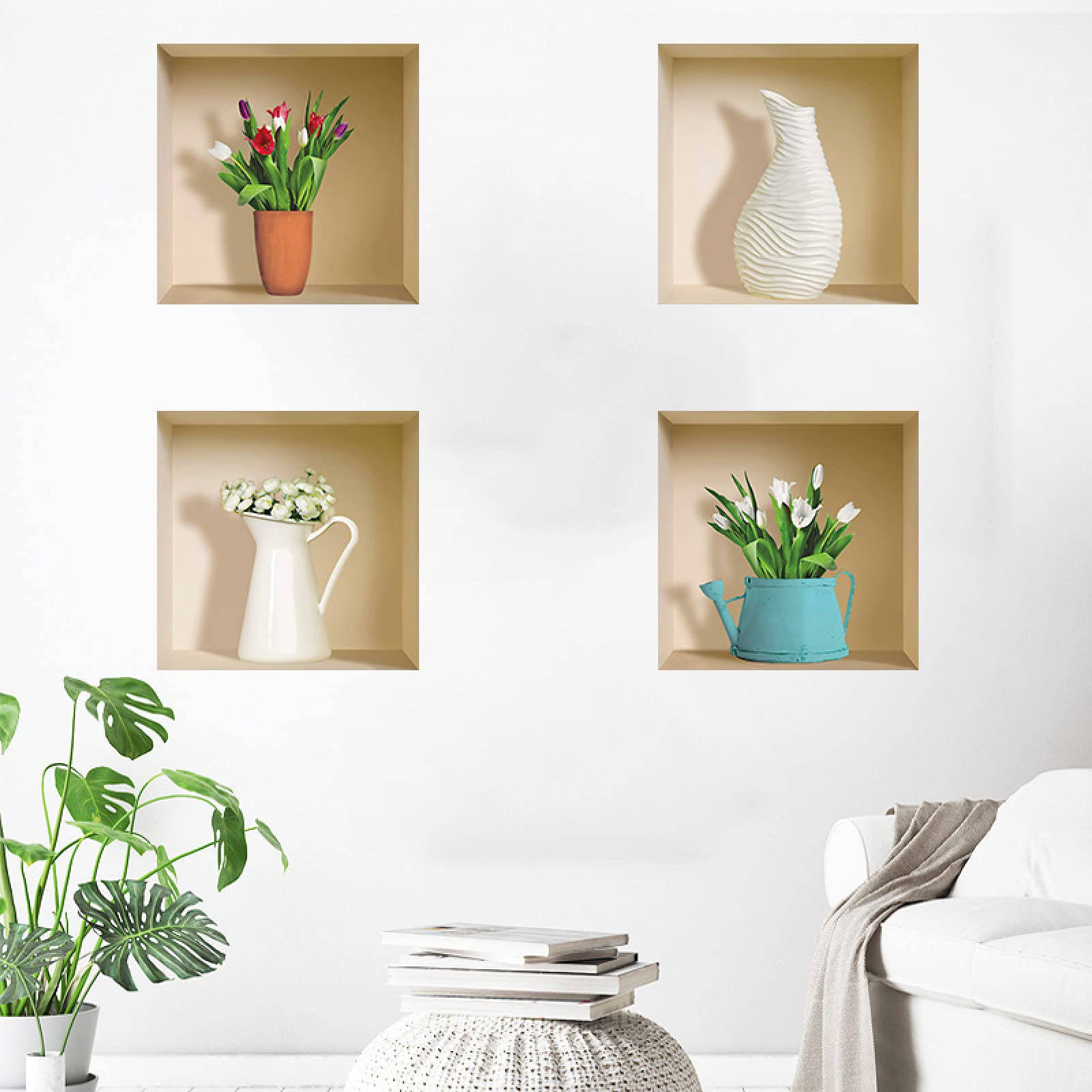 Sticker mural 3D vase fleur amovible pour masquer un mur vide sans percer