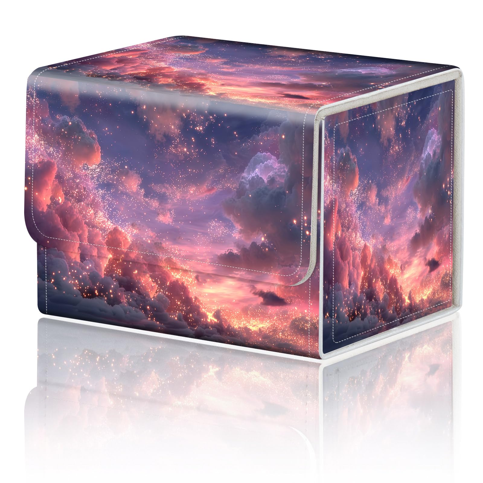 Card Game Storage Box for TCG Deck Box MTG Card Box Organizer Trading Card Case Commander Deck Box TCG Card Storage Box Magnetic Closure Creative Pattern Up to 200 Cards, Pink Purple Starry Sky — image 1