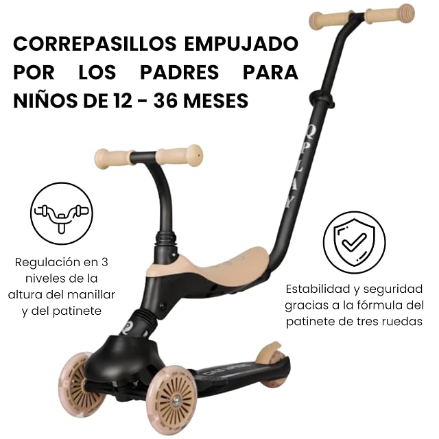 Foto 4 de 8 de Qplay SEMA Patinete 3 en 1 para Niños con Luces LED, Correpasillos y Patinete Evolutivo, Modo Empuje Parental