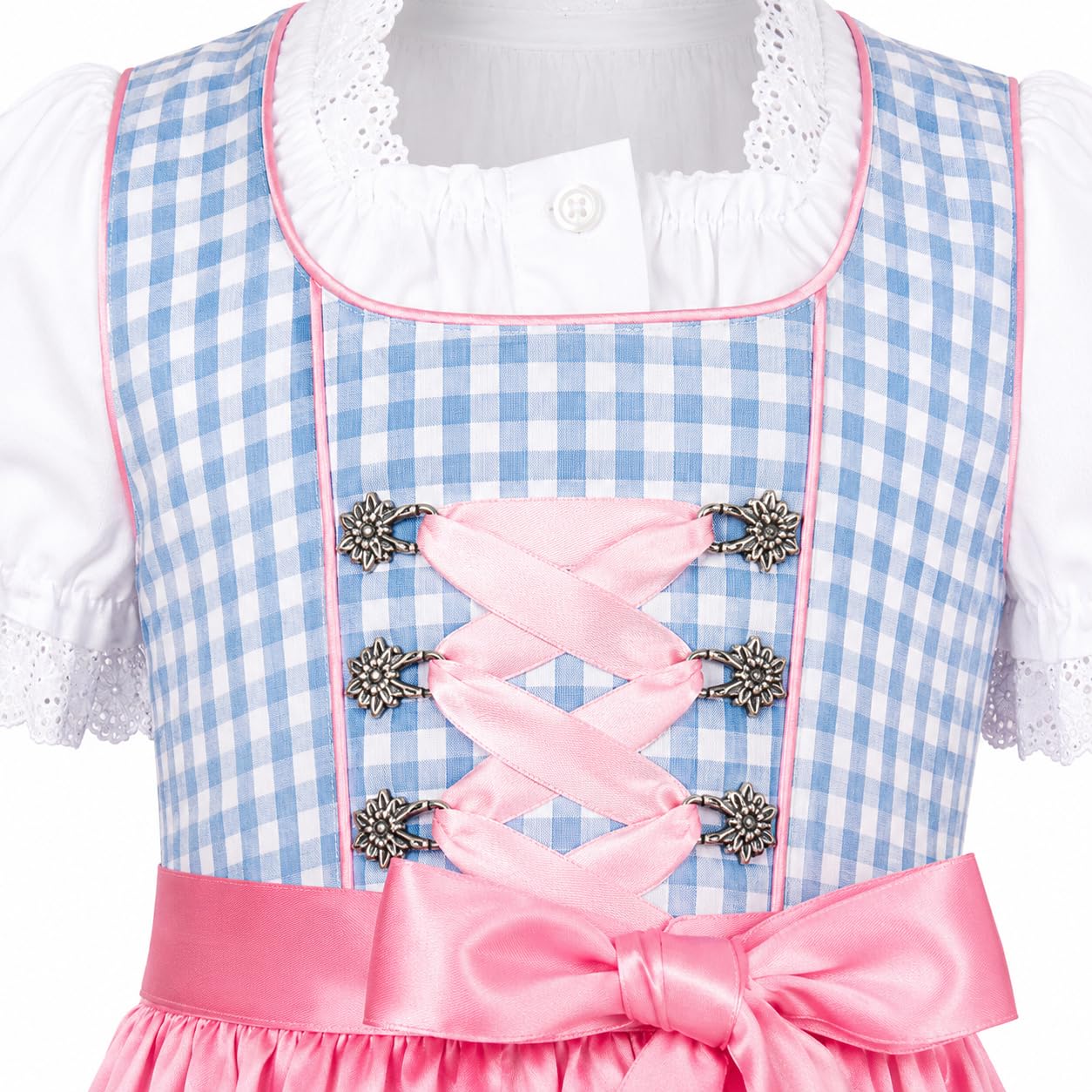 Ramona Lippert® Dziecięcy Dirndl Mia - niebieski różowy z bluzką - tradycyjny dziecięcy Dirndl dla dziewczynek - rozm. 110/116-158/164