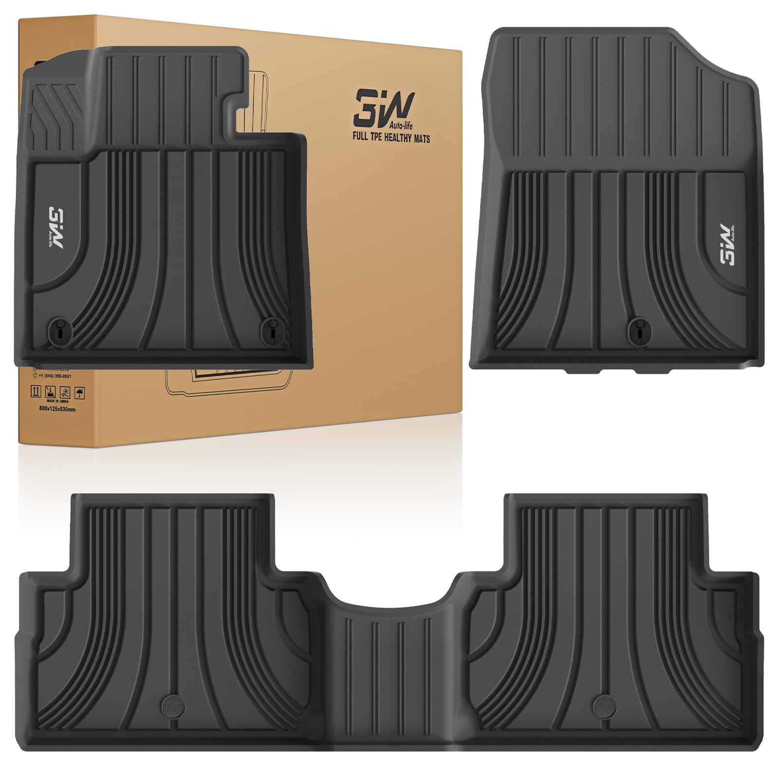 3W Floor Mats for Hyundai Santa Fe 2021 2022 2023 (Only Fit Gas, Not Fit Hybrid or PHEV), TPE All Weather Custom Fit Car Accessories Liners 1st & 2nd