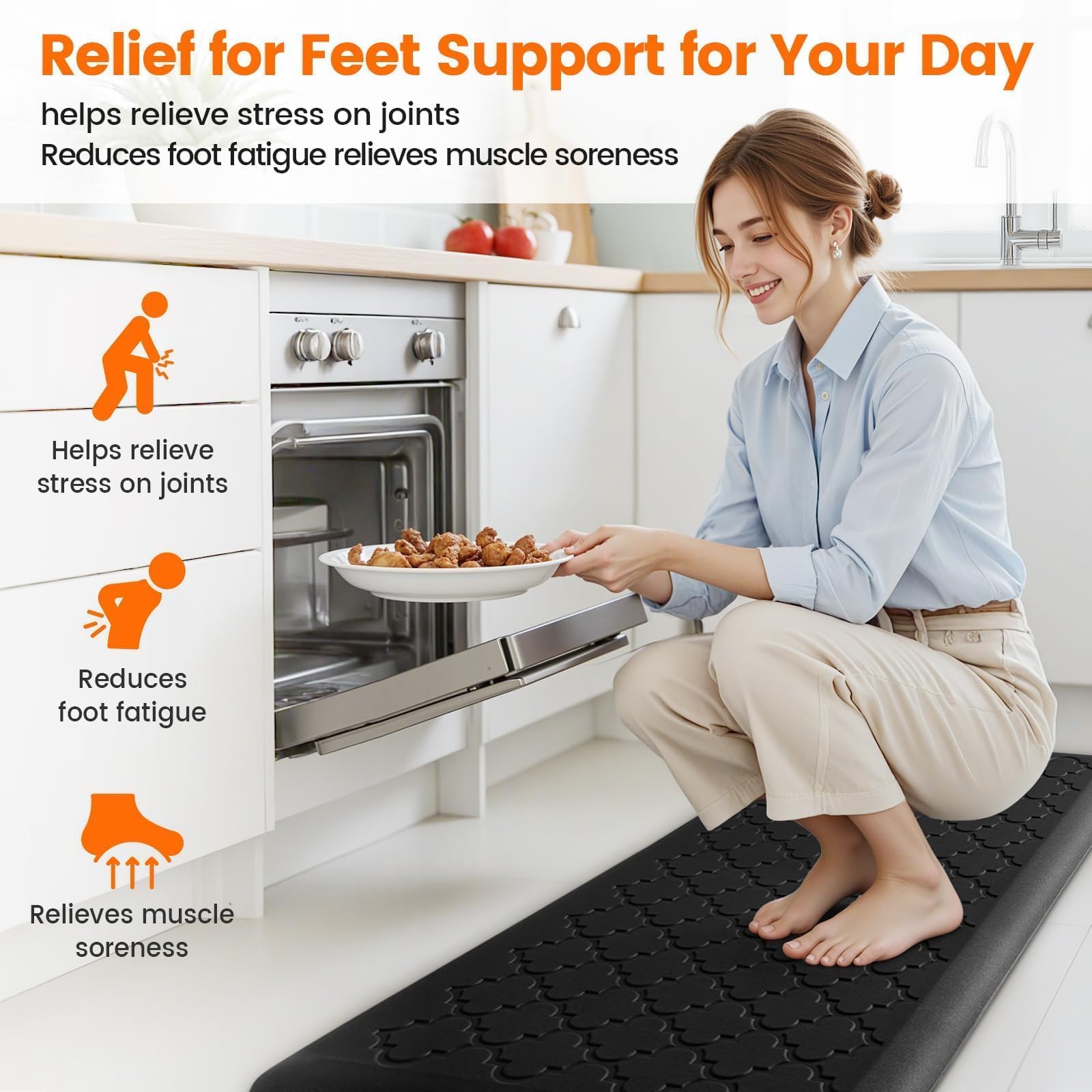 TranquilRelax Tapete de cocina antifatiga de 4/5 pulgadas de grosor, resistente al agua, antideslizante, tapete ergonómico y cómodo para el hogar, cocina, oficina, lavandería, 17.3 x 60 pulgadas