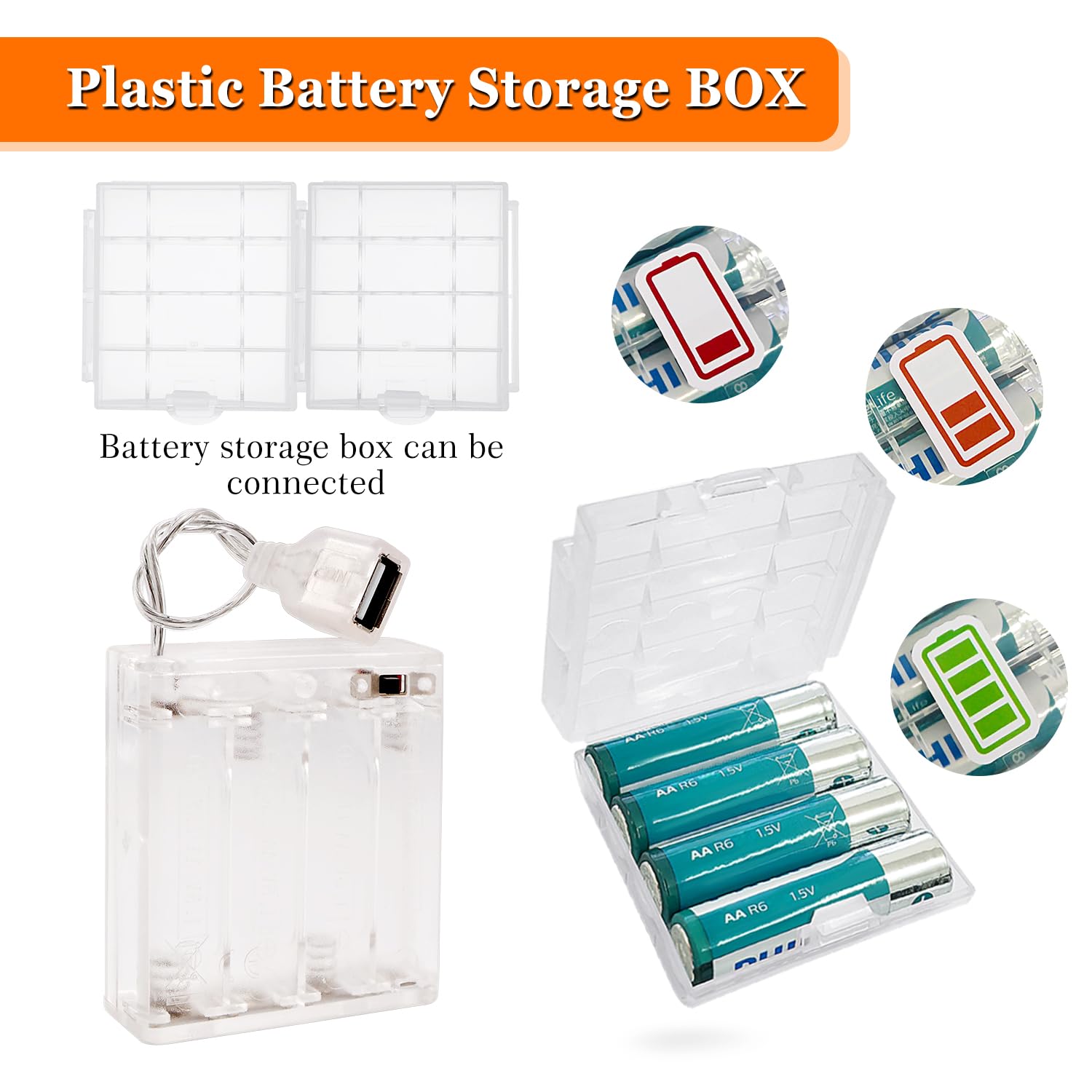 6V Supporto Batteria AA con Interruttore On/Off e Cavi USB Femmina, 3 Pezzi, Custodia Trasparente