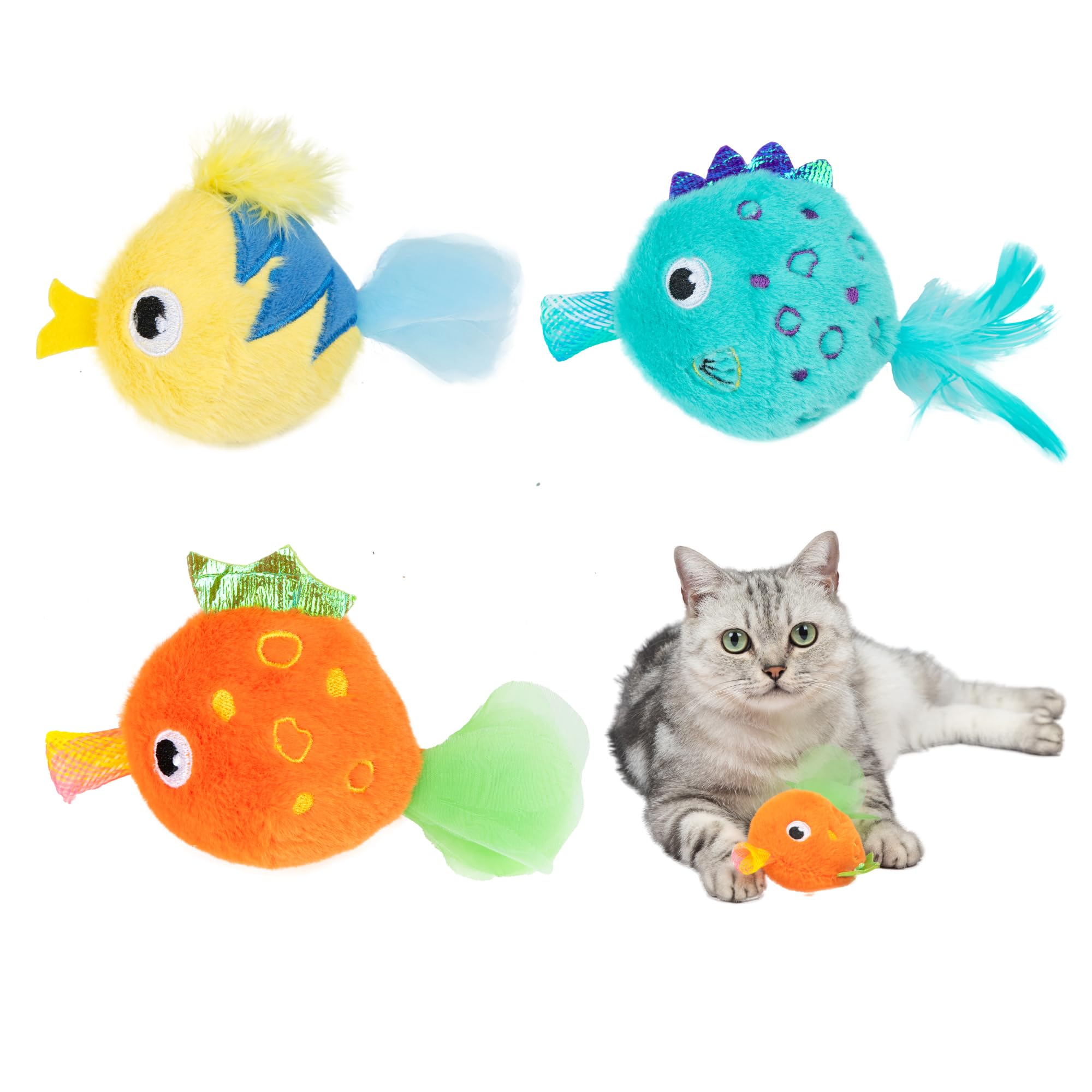 Best Pet Supplies Catify Interactive Cat Toy with Catnip - Fluffy Fish Set