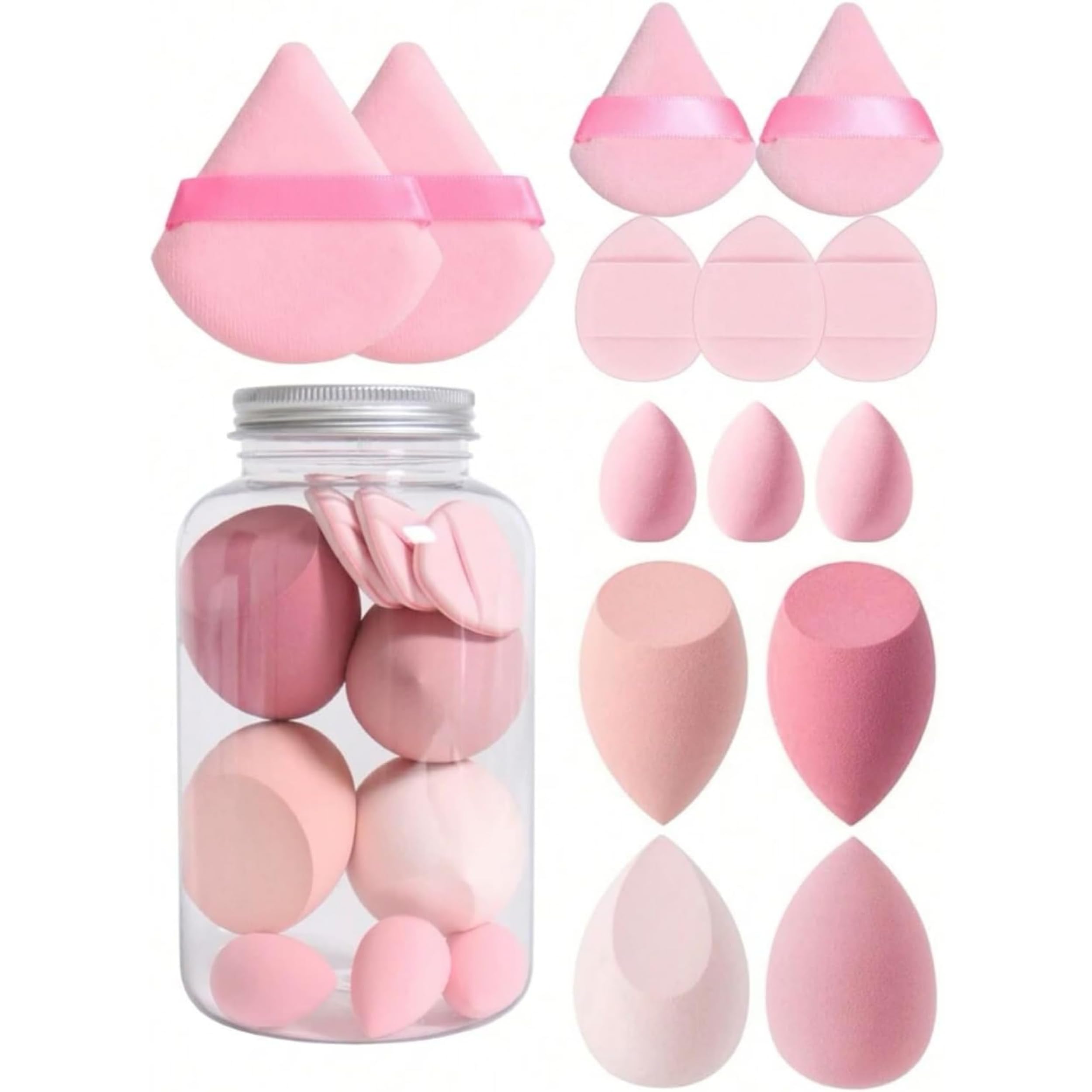 HealthyMoov - Set de esponjas de maquillaje (14 piezas) con 7 tapas y 7 esponjas color rosa con caja de almacenamiento