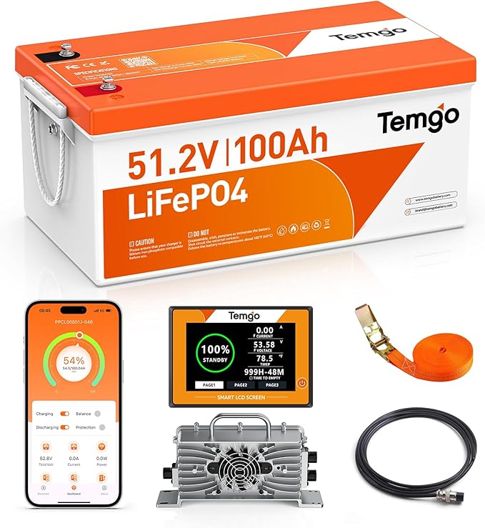48V (51.2V) 100Ah LiFePO4 Lithium Golf Cart Battery, Complete Upgrade Kit with Charger, LCD Display & App, Built-in 200A BMS, Max 10.24kW Power Output