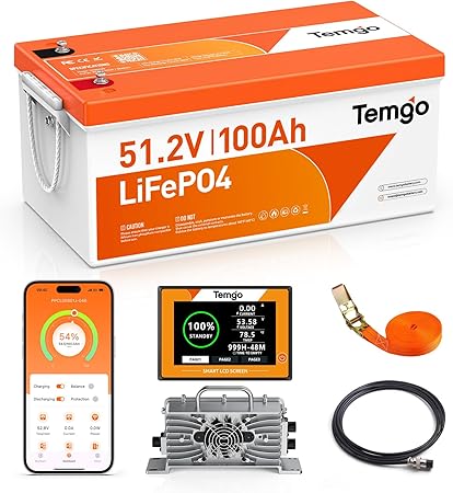 48V (51.2V) 100Ah LiFePO4 Lithium Golf Cart Battery, Complete Upgrade Kit with Charger, LCD Display & App, Built-in 200A BMS, Max 10.24kW Power Output
