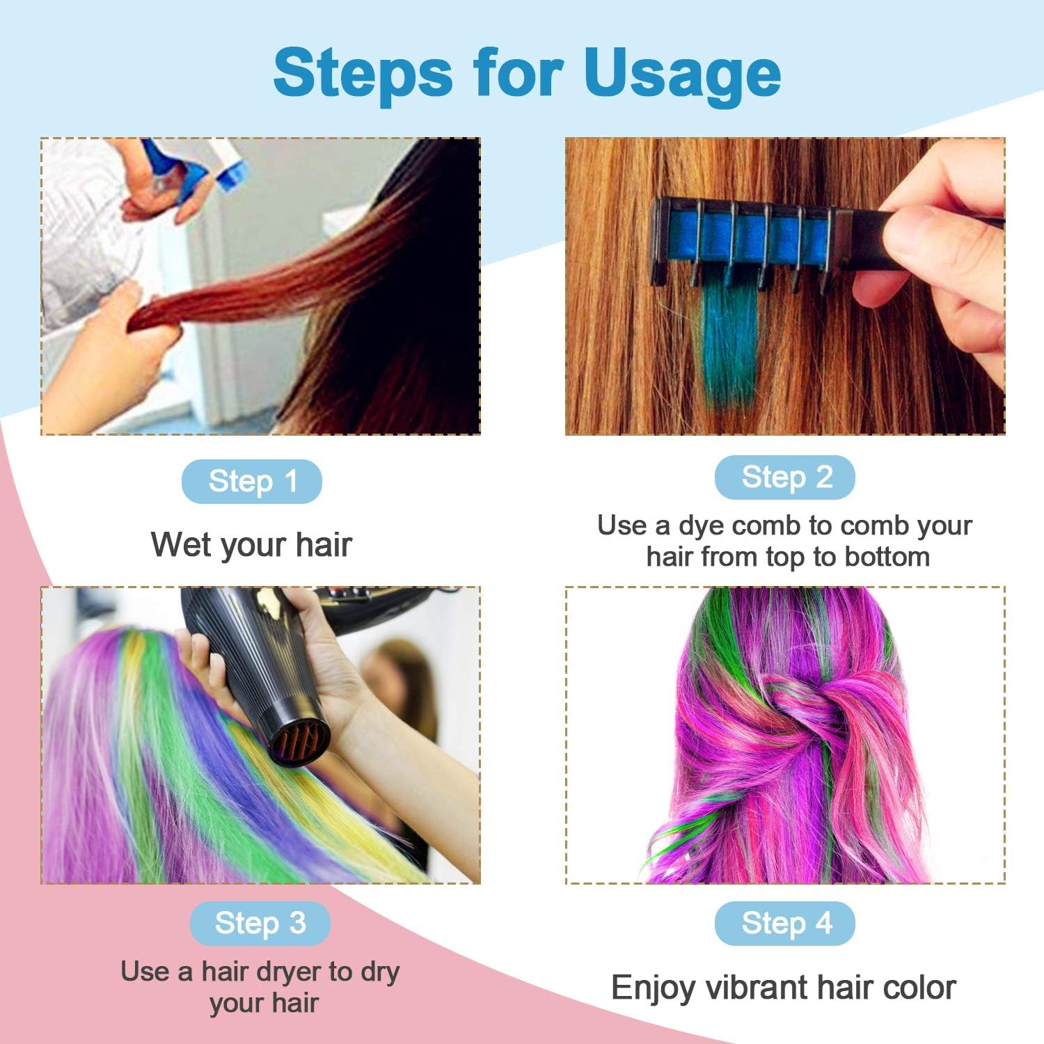 6 Colori Capelli Gesso con Coperchio, EBANKU Gessetti per Capelli Temporanei,Gessetti per Capelli Lavabili per Bambini, Adulti e Cosplay fai da te,Funziona su Tutti i Colori di Capelli (Nero)