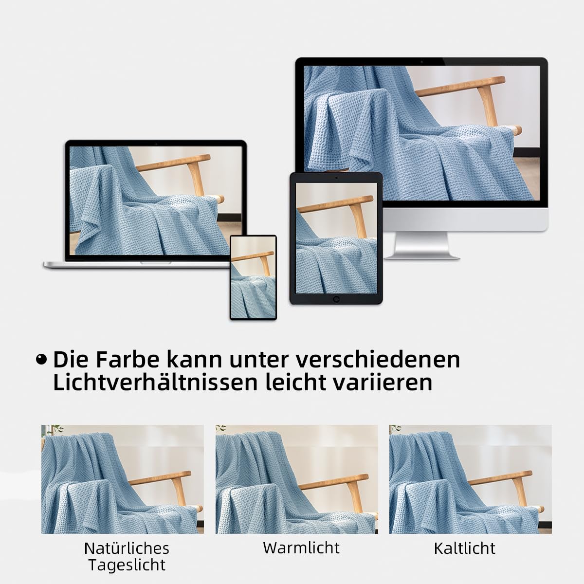 CHUFFED 100% Baumwolle Decke 270x 230 cm, Weiche und Atmungsaktive Tagesdecke, Waffelmuster Leichte Decke als Sofadecke Couchdecke… – Ansicht 7