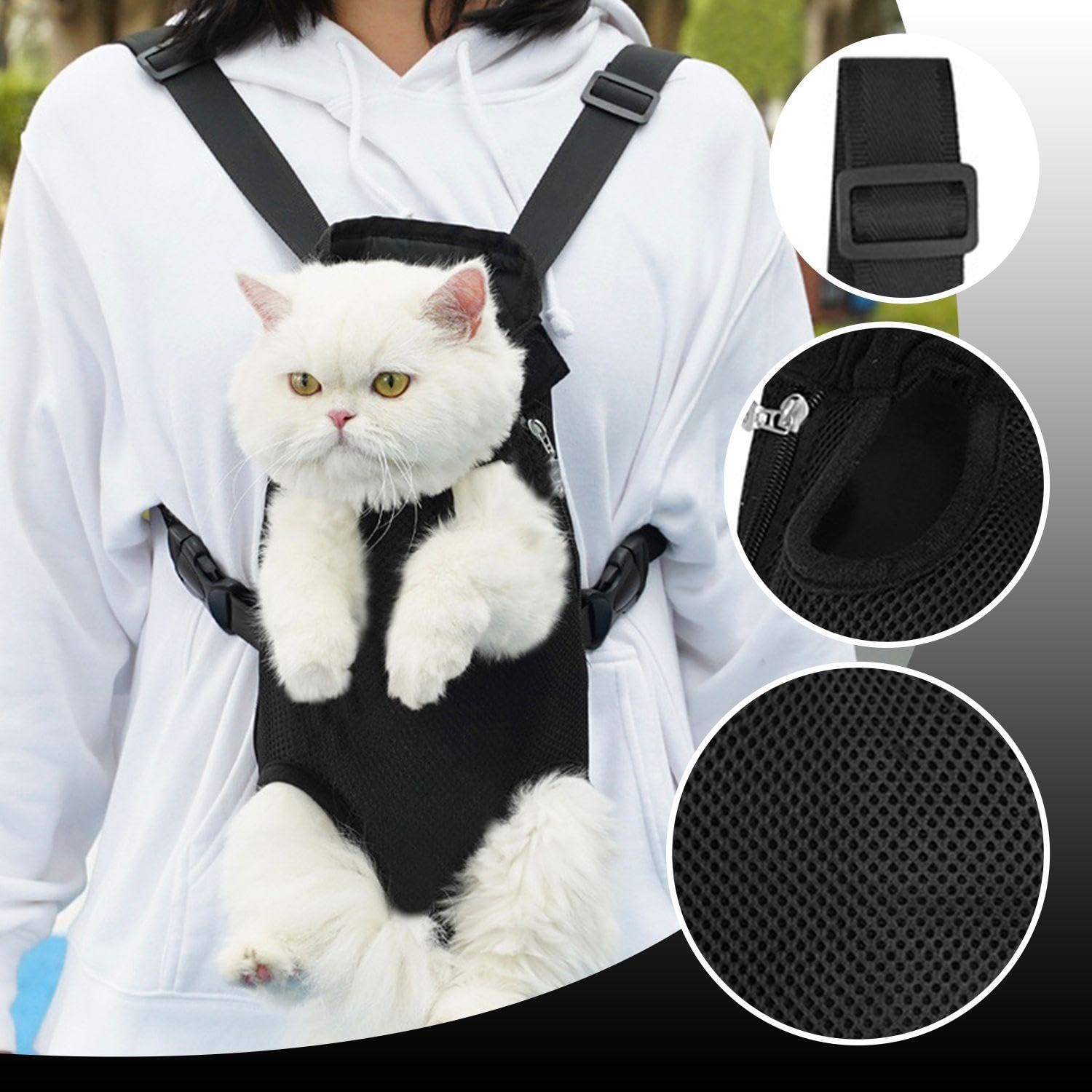 NIDHFG 1 Piece Black Pet Backpack, Breathable Mesh, Comfortable Fabric, Outdoor Convenience, Adjustable Cat And Dog Backpack - Image 3