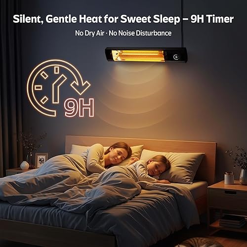 Miniatura 8 de Calentador eléctrico de pared para patio, calentador infrarrojo de 34 pulgadas y 1500 W con sensor de movimiento, IPX5 impermeable, 9 niveles de