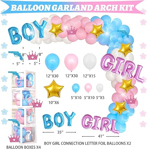 Miniatura 5 de Decoraciones de Revelación de Género Armas o Brillantina, 169 Piezas Decoraciones de Revelación de Género Niño o Niña What Will Baby Be Telón de