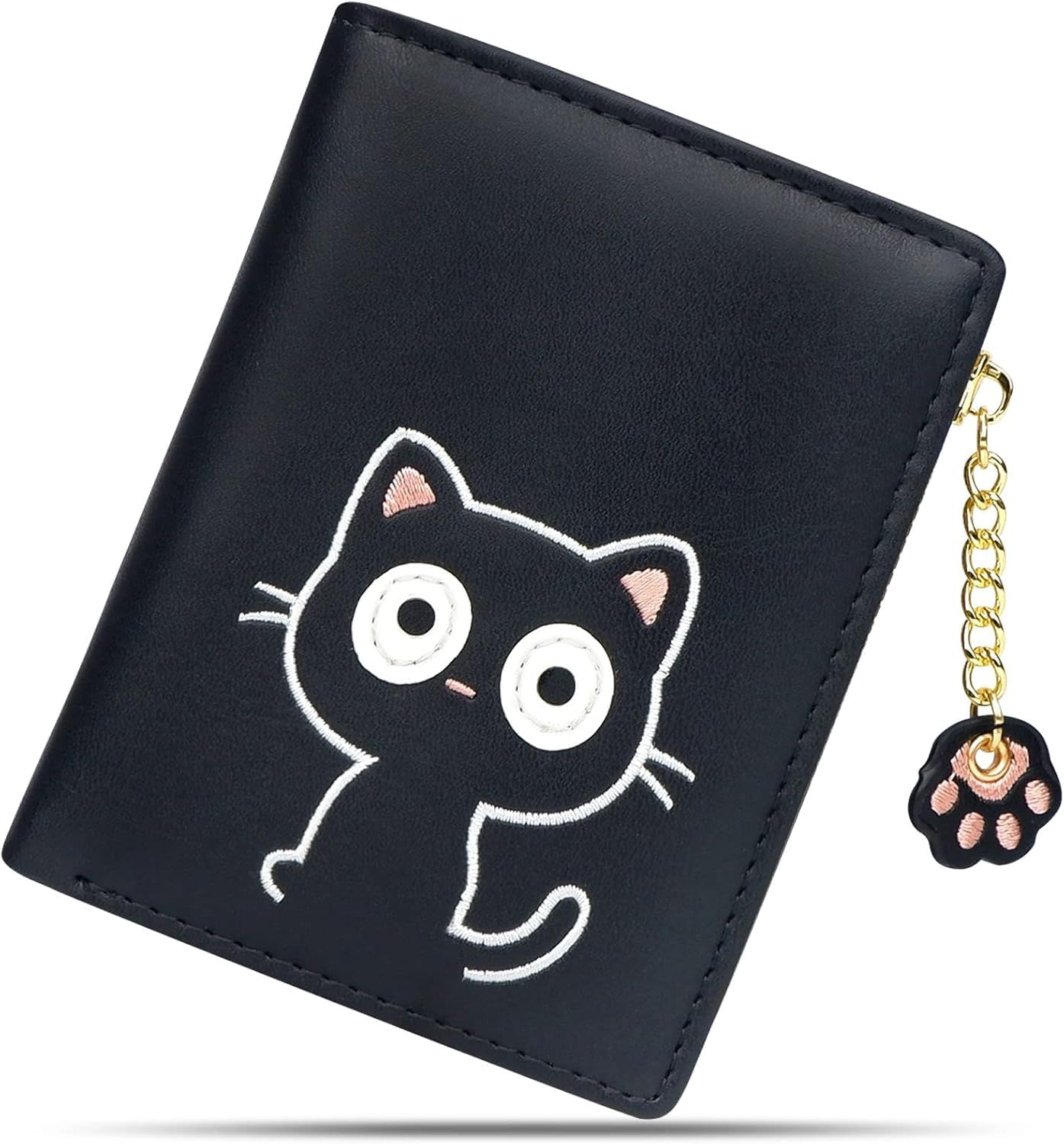 Cute Wallets for Women, Leather RFID Blocking Small Bifold Wallet with Zipper Coin Purse for Girls and Ladies ' Women's Wallet (Black)