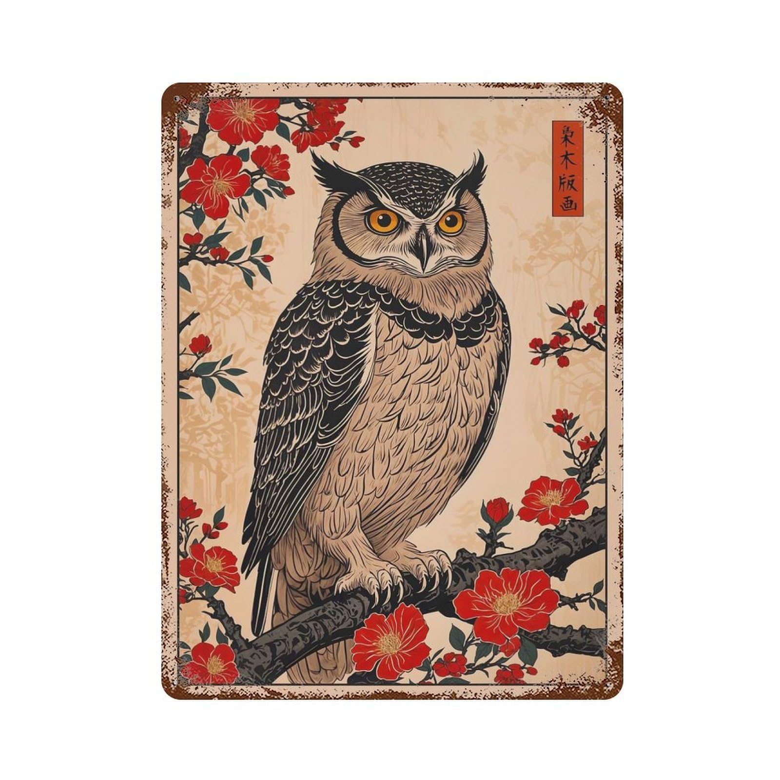 Distressed Metal Wall Sign with Owl Bird Design 15.7"x11.8", for Farmhouse, Kitchen And Entryway Decor, Old School Wall Decor