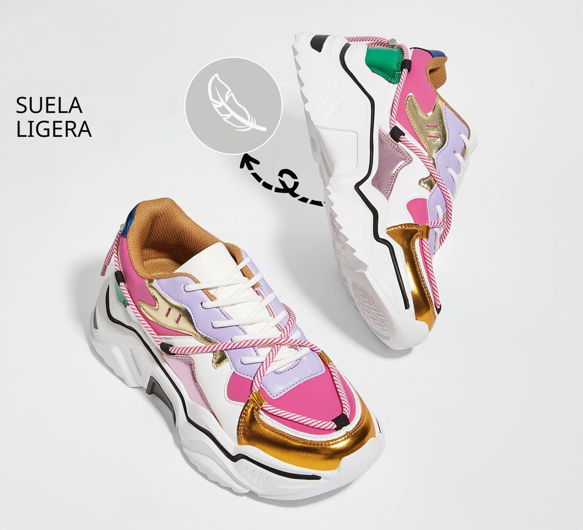 LUCKY STEP Zapatillas Plataforma Mujer – Retro Chunky Dad Shoes, Zapatos de Moda con Bloques de Colores para Uso Diario y Paseos