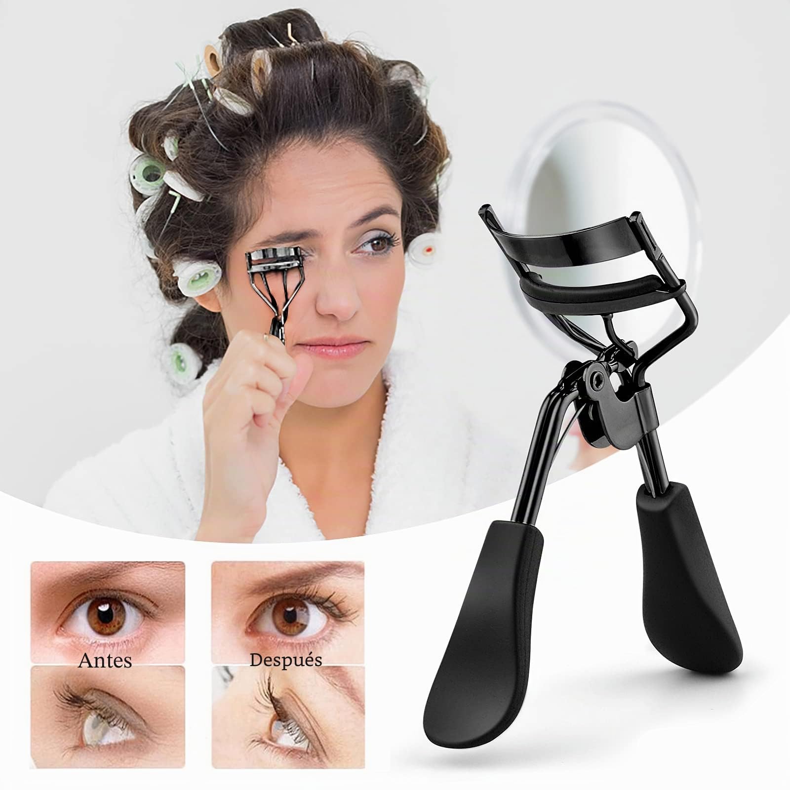 Sibba Rizador de Pestañas Profesional Rizador Pestañas con 10 Almohadillas Repuesto Silicona Adicionales para Mujeres NiñAas Sin Pellizcos Ni Tirones Se Adapta Todas Las Formas Ojos (Negro Brillante)